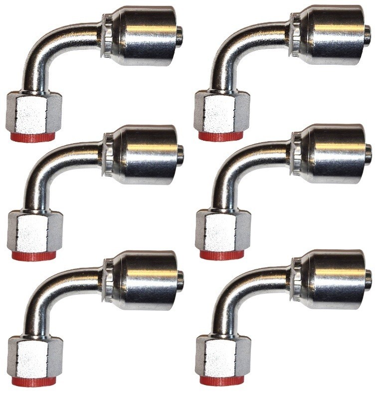 (6) -06 90 ORFS Female Hydraulic Fitting X 3/8″ ID Hose – 1J943-6-6 – Flat Face