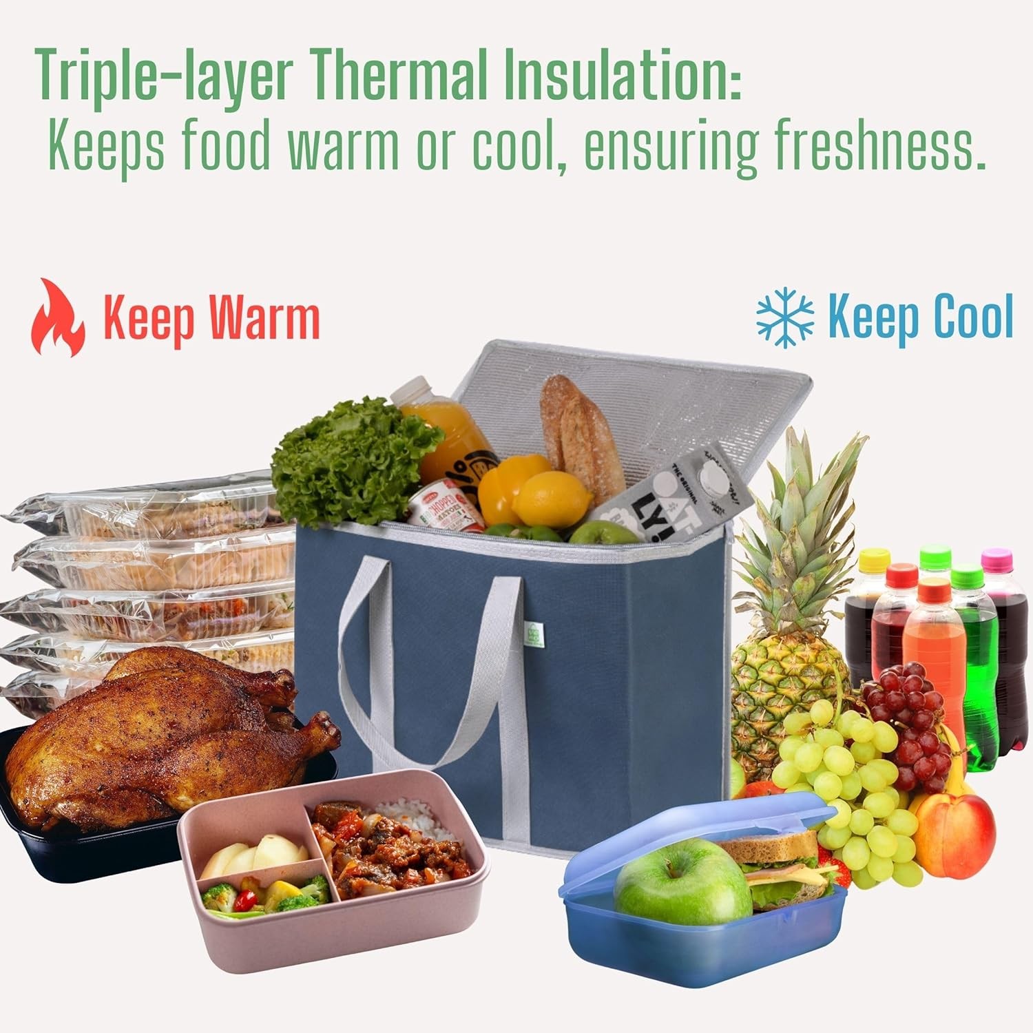 2 Pack Cooler Bag and Insulated Grocery Bags for Food Delivery, Collapsible