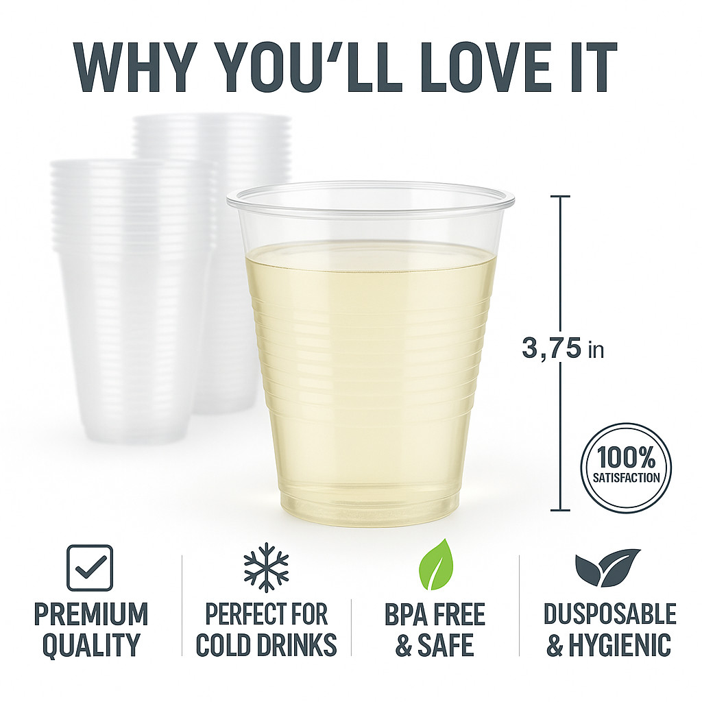 Metro Source 7 oz Clear Plastic Cups 1200 Count | Durable Disposable PP Cups