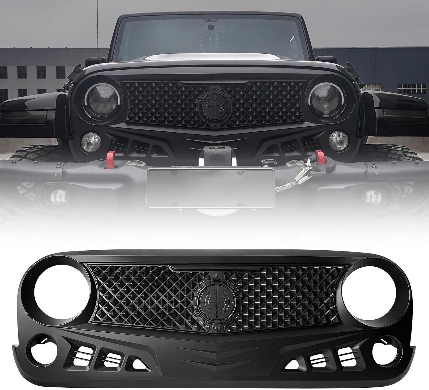Front Grill with Mesh Matte Black Grille For Jeep Wrangler 2007-2018 Rubicon