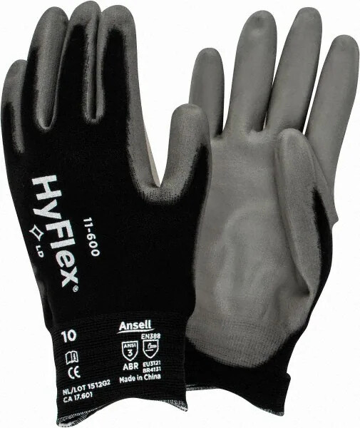Ansell 11-600 HyFlex Lite Nylon Polyurethane Gloves Black/Gray, 3 Pair, XS – 2XL
