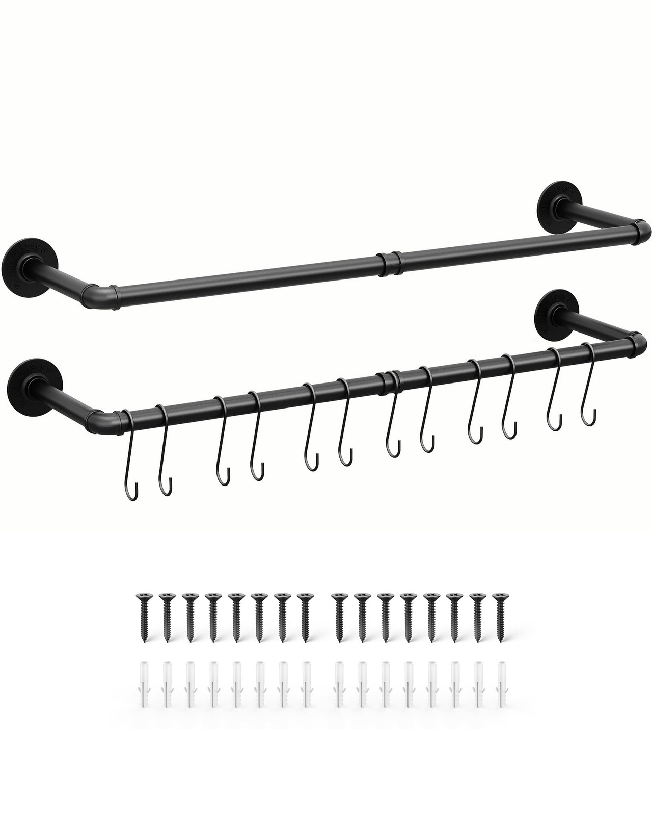 OROPY Industrial Pipe Clothes Rack Wall Mounted Set of 2, 38.4″, Black(38.4″)
