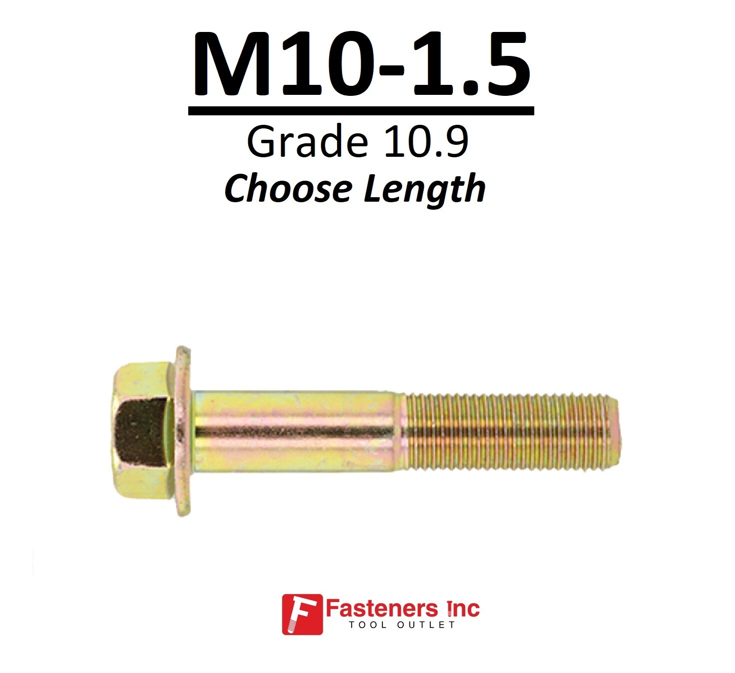 M10-1.5 x (Choose Length) Grade 10.9 Metric Flange Bolts Yellow Zinc Hardened