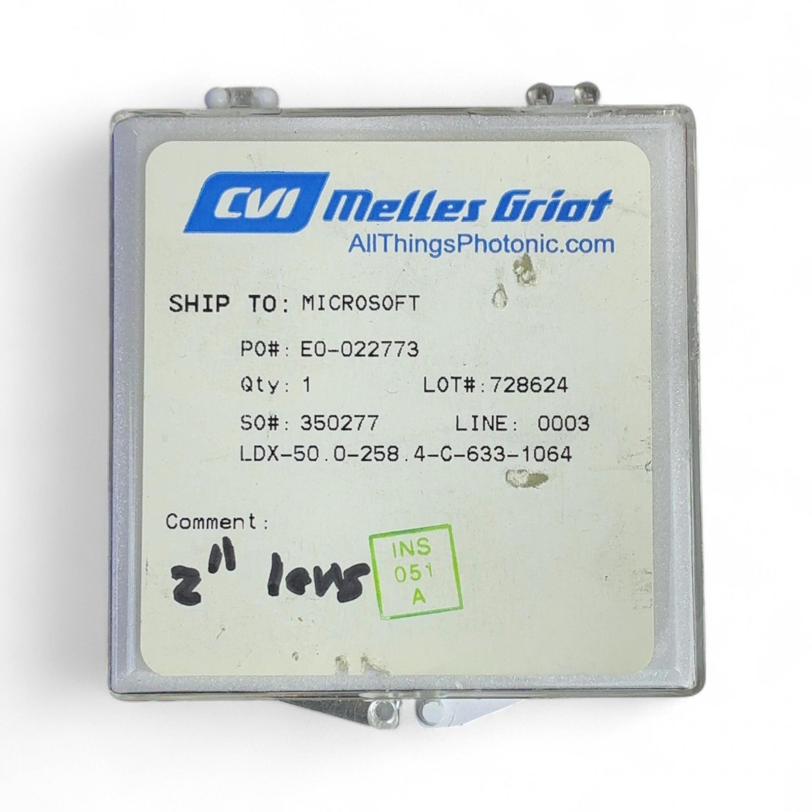 CVI Meller Griot LDX-50.0-258.4-C-633-1064 2″ 2″ Laser Optical Lens New Open Box