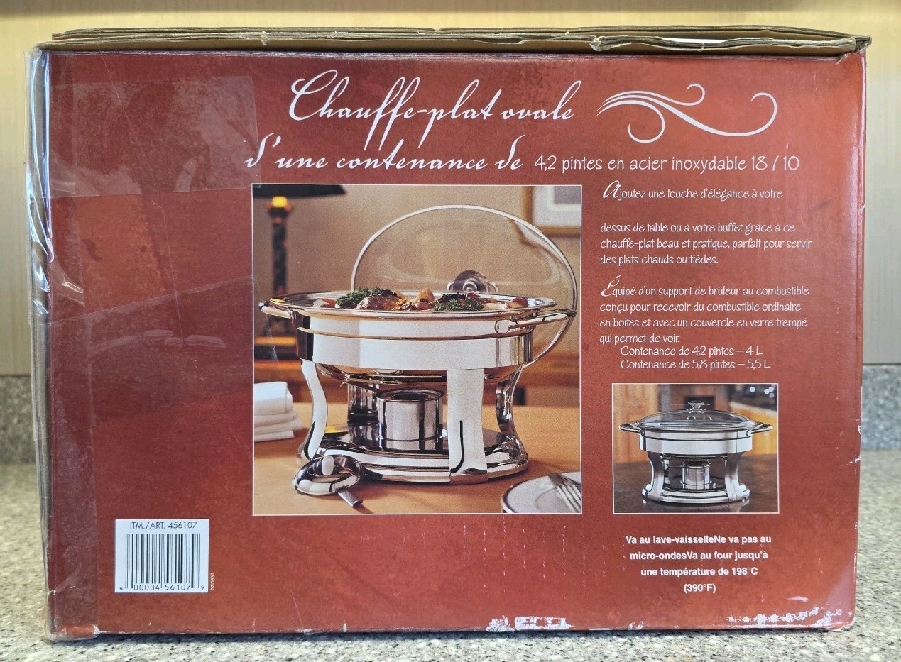 Costco Oval Chafing Dish 4.2q 18/10 Stainless Steel Food Warmerq 456107 Complete