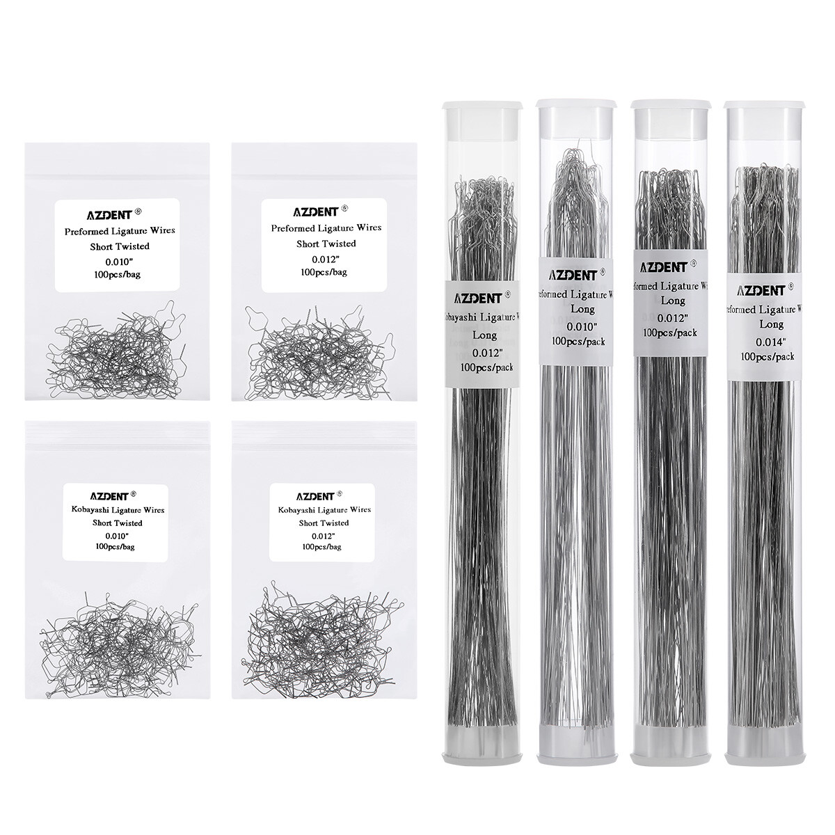 AZ Dental Orthodontic Wire Preformed Ligature Ties Long Short Twist 100pcs/Pack