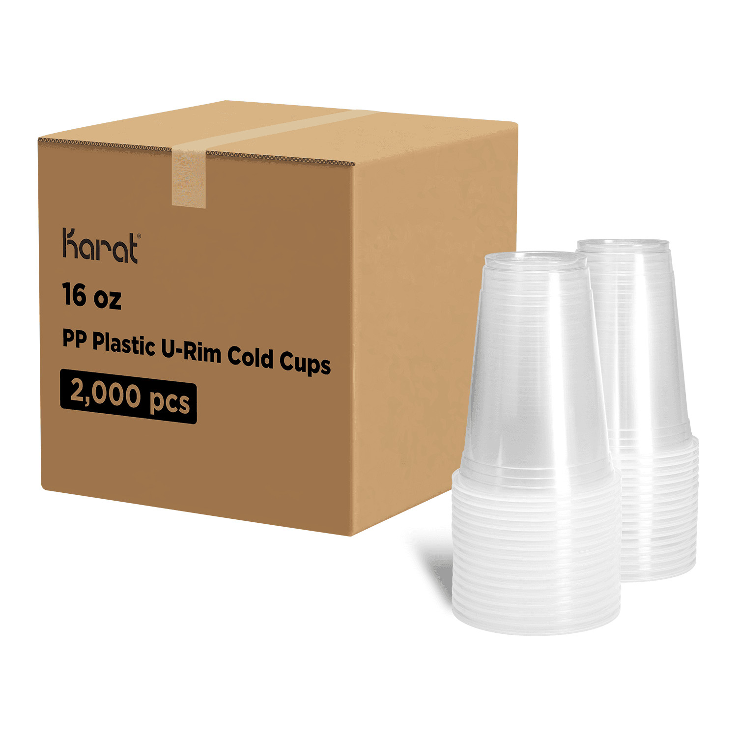 Karat 16oz PP Plastic U-Rim Cold Cups (95mm) – 2,000 ct, C1011 (Karat)
