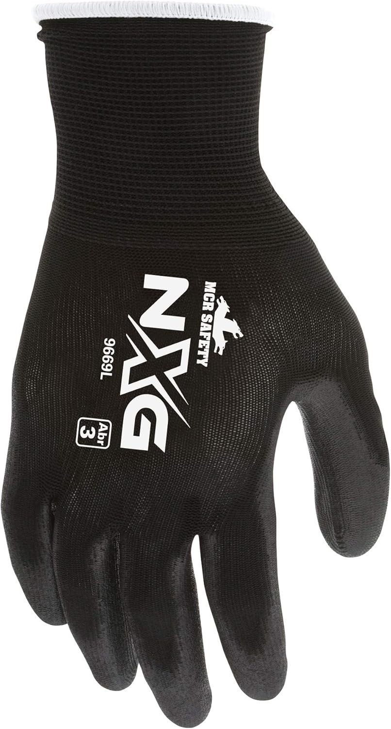 Nylon Knitted Shell Memphis Gloves with Black PU Dipped Palm and Fingers, Bla…