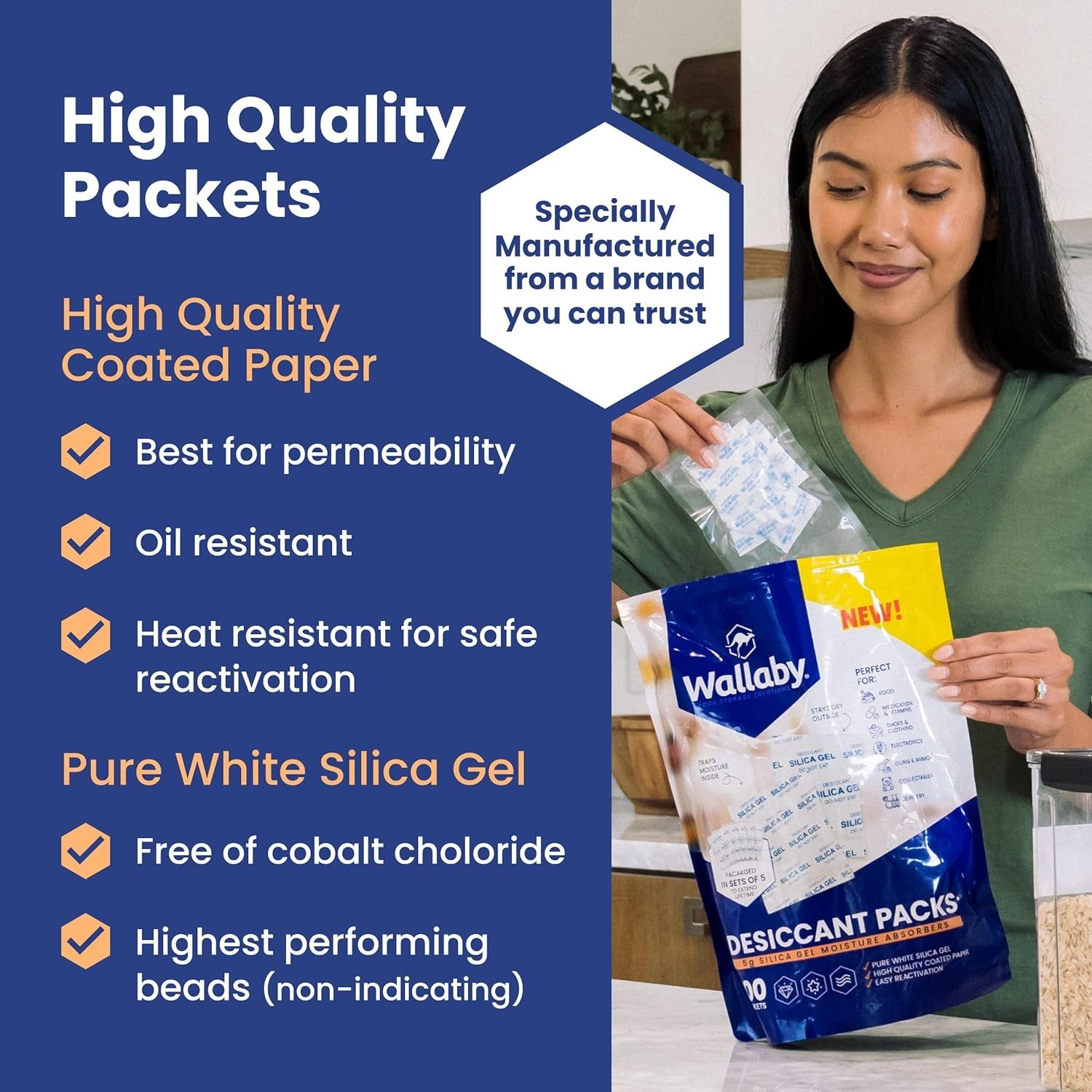 Wallaby 5g Silica Gel Desiccant Packs Food Safe Rechargeable 100 Pack