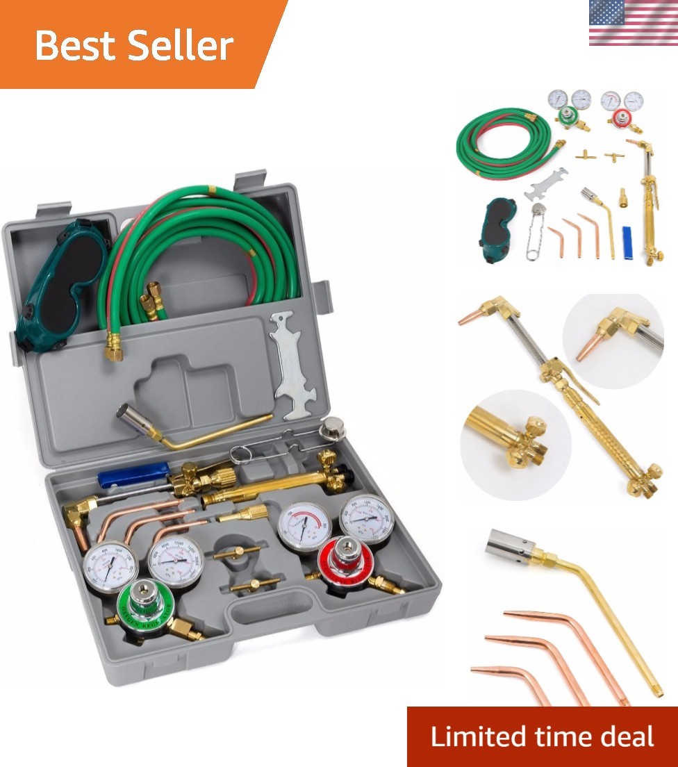 Oxygen & Acetylene Welding Brazing Cutting Torch Kit Gas with 3 Nozzle 11.5′ …