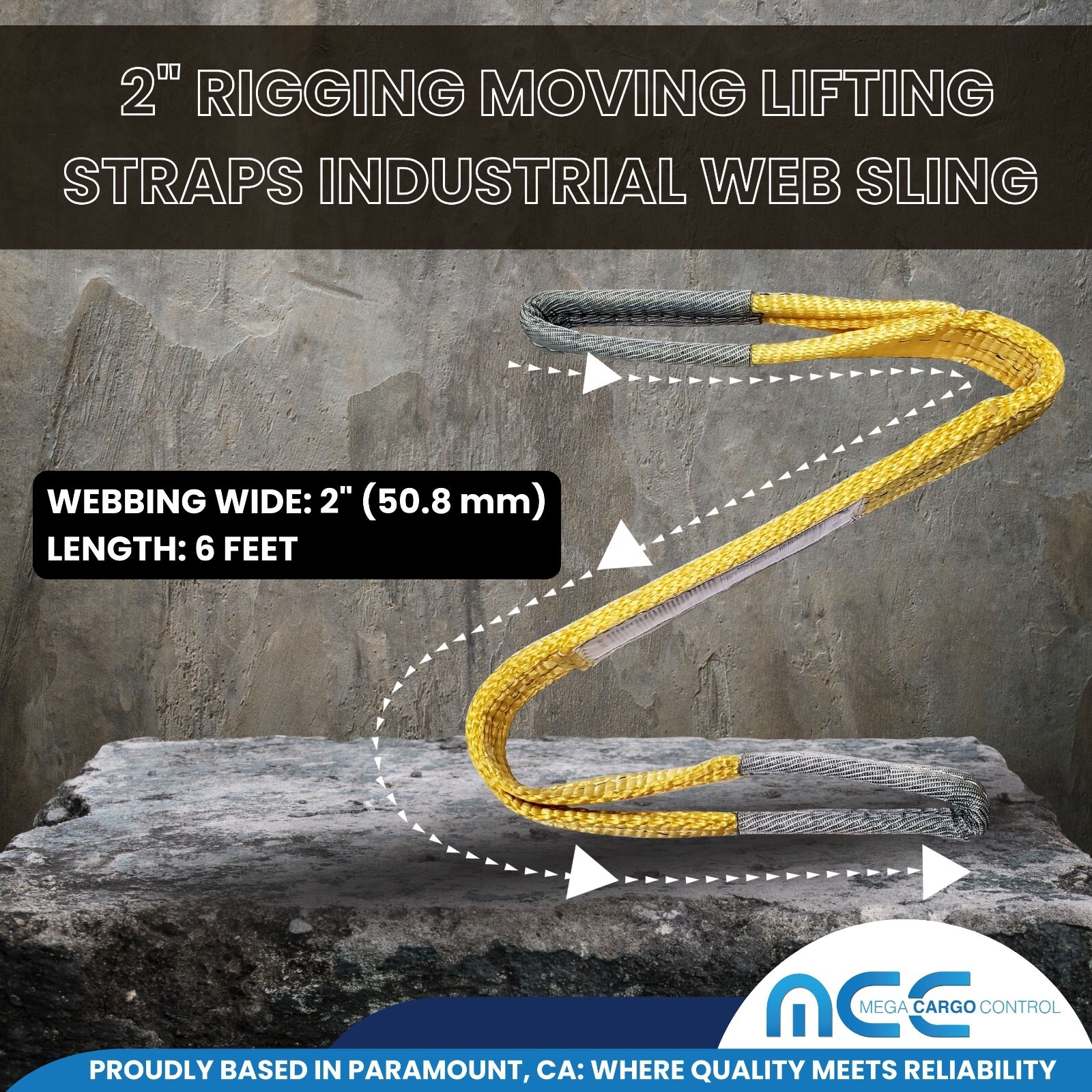 2 Pack Heavy Duty 2-Ply 2″ x 6ft Polyester Web Sling Lifting Strap WLL 6200 lbs