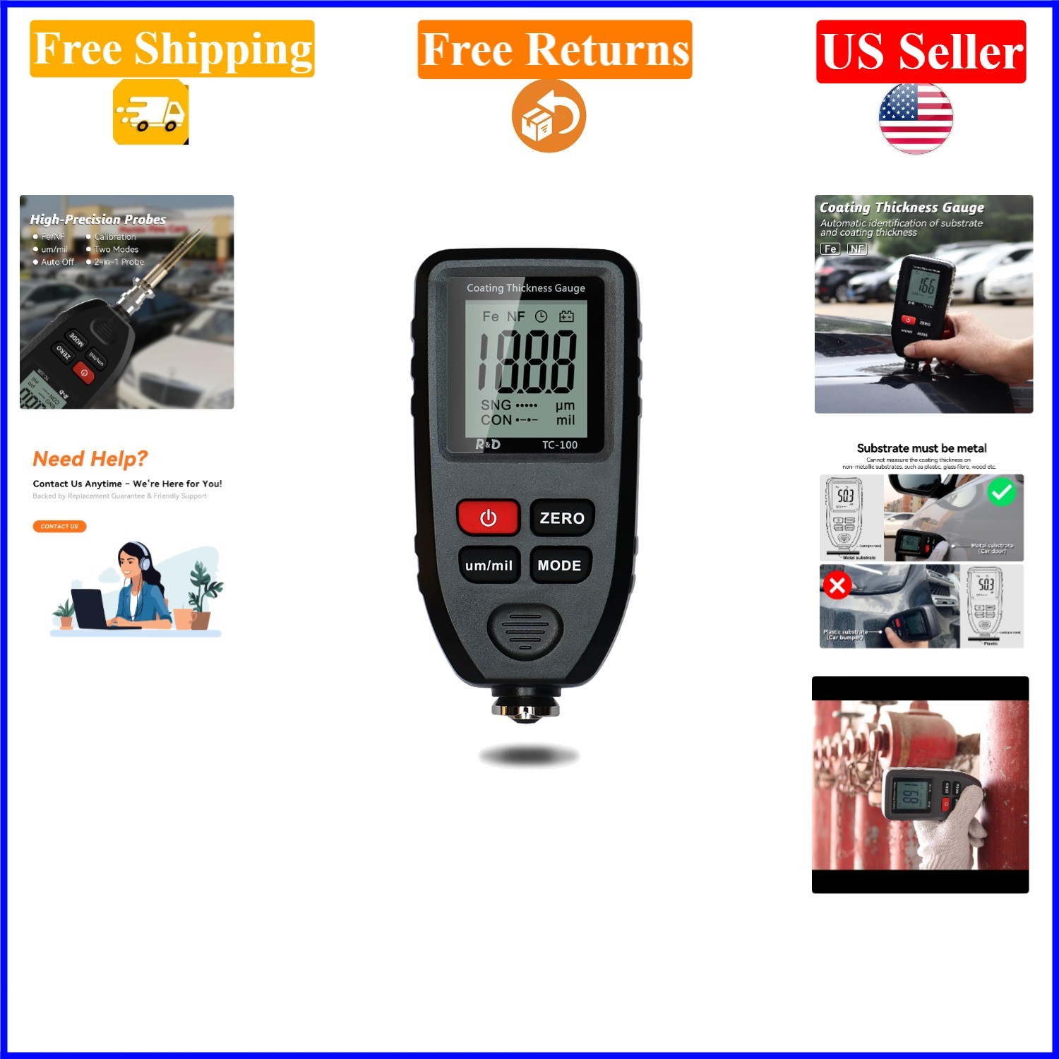 Auto Coating Thickness Meter for Steel & Aluminum – Used Car Inspection