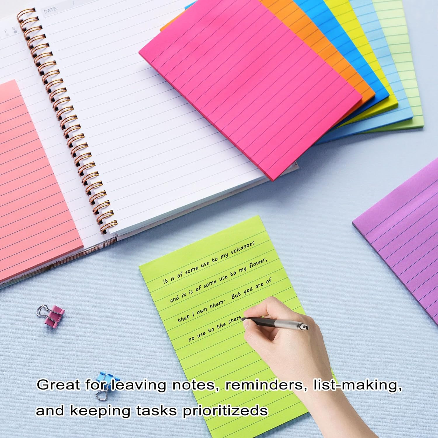 9 Pack Lined Sticky Notes 4×6 in Post Sticky Notes with Lines, 9 Bright Colors S