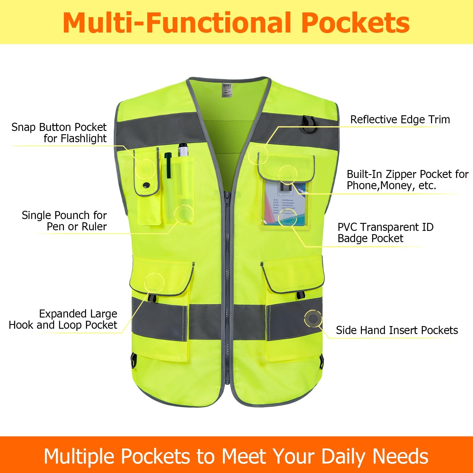 TCCFCCT Safety Vest for Men Women 9 Pockets High Visibility Vest for Safety, …