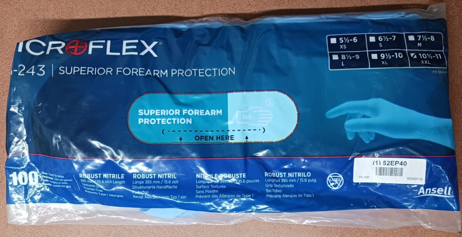Ansell Microflex 93 243, 4.7 Mil Disposable Nitrile Glove – Size XXL, 100/Pack