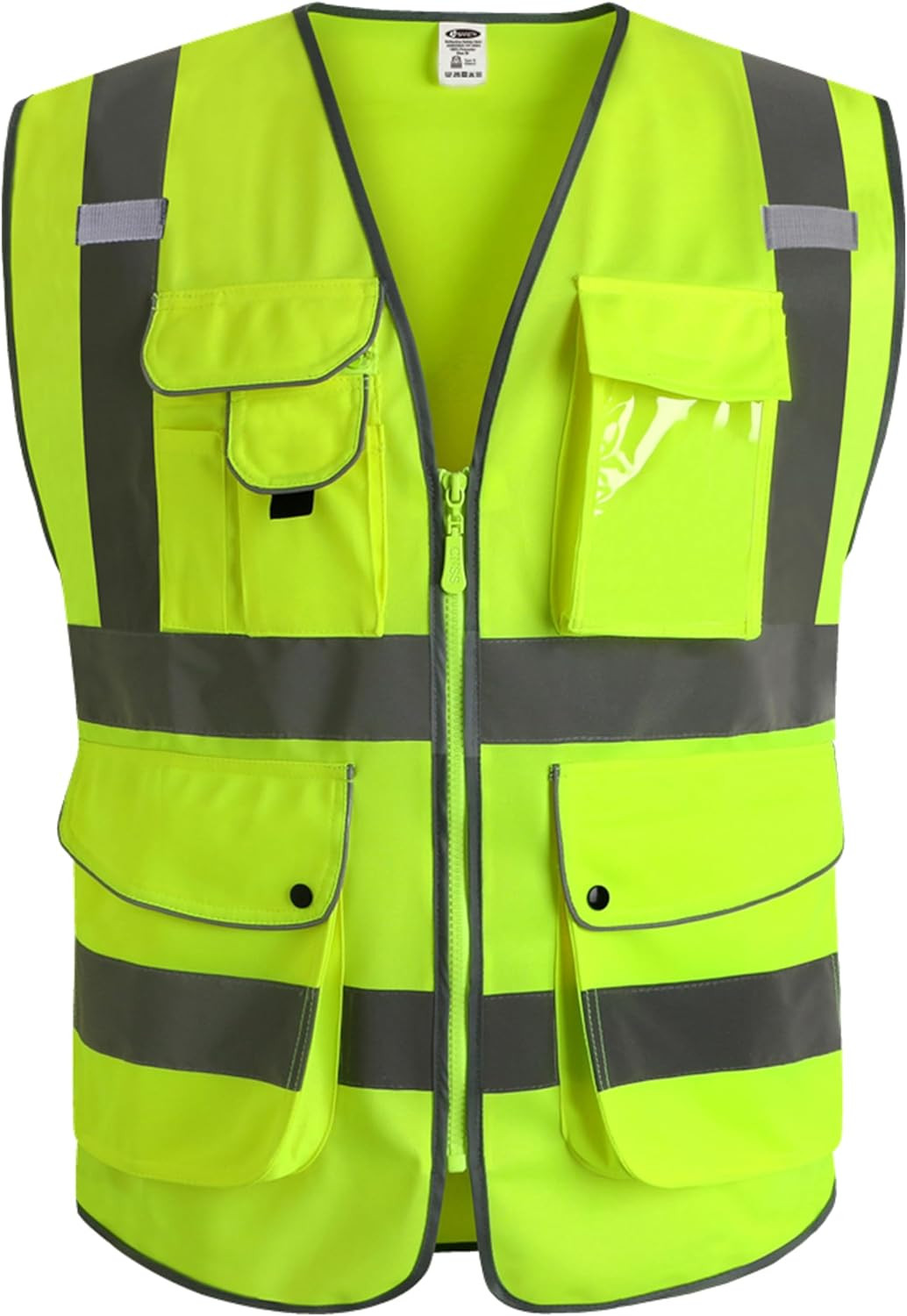 9 Pockets Class 2 High Visibility Zipper Front Safety Vest with Reflective Strip