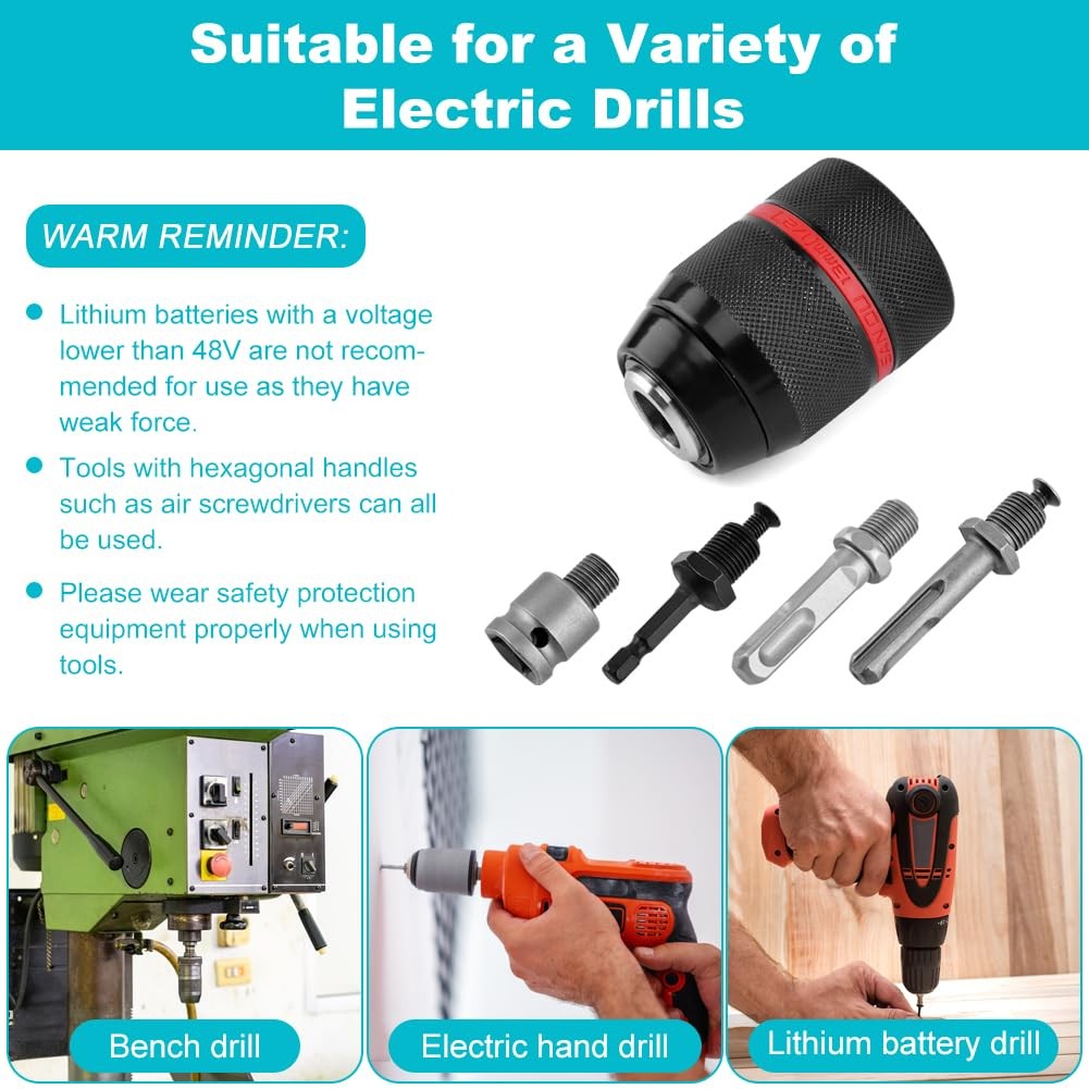 1/2 To 3/8 Impact Adapter, Keyless Drill Chuck 1/220unf Mount 1.513mm SelfTig…