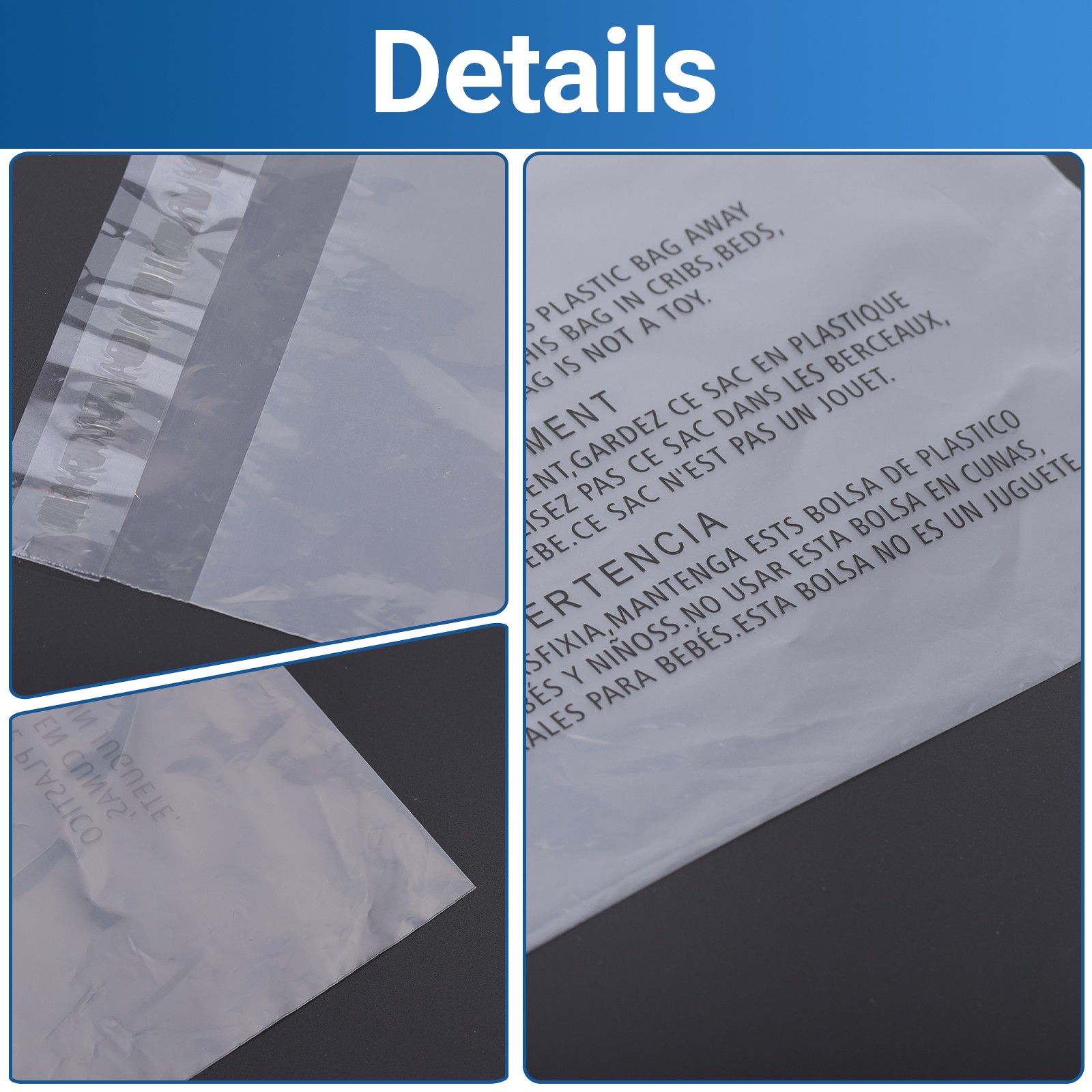 Clear Bags with Suffocation Warning Poly OPP Cello Merchandise Bag -Multi Sizes