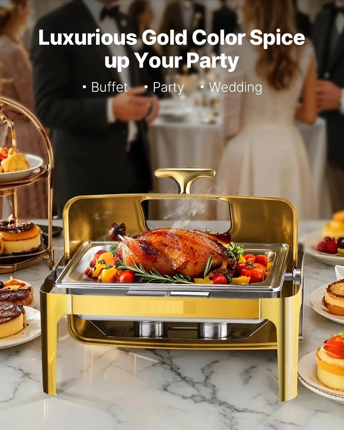 Roll Top Chafing Dish Buffet Complete Set, 9Qt Stainless Steel Chafer with Full