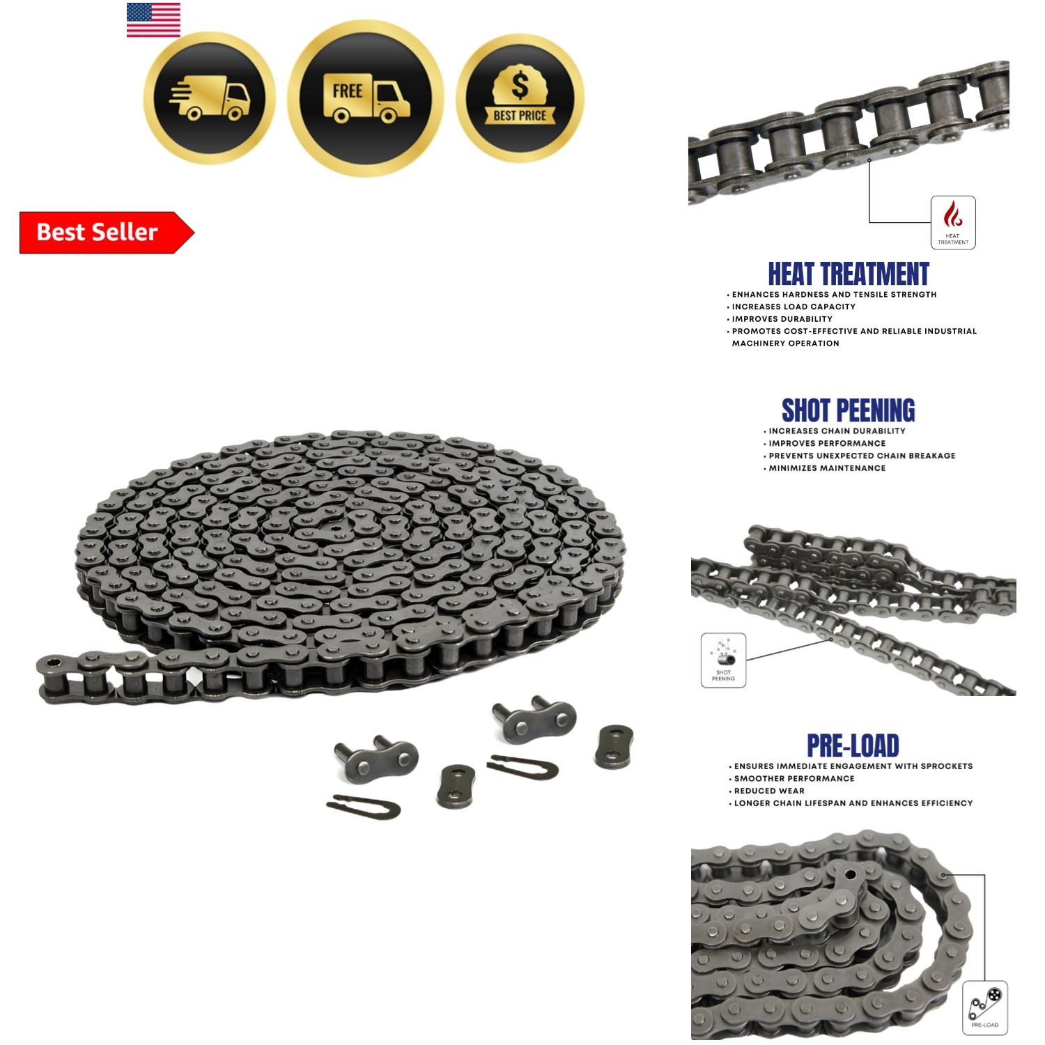 41 Roller Chain 10 Feet with 2 Connecting Links for Go Karts, Mini Bikes, Sco…