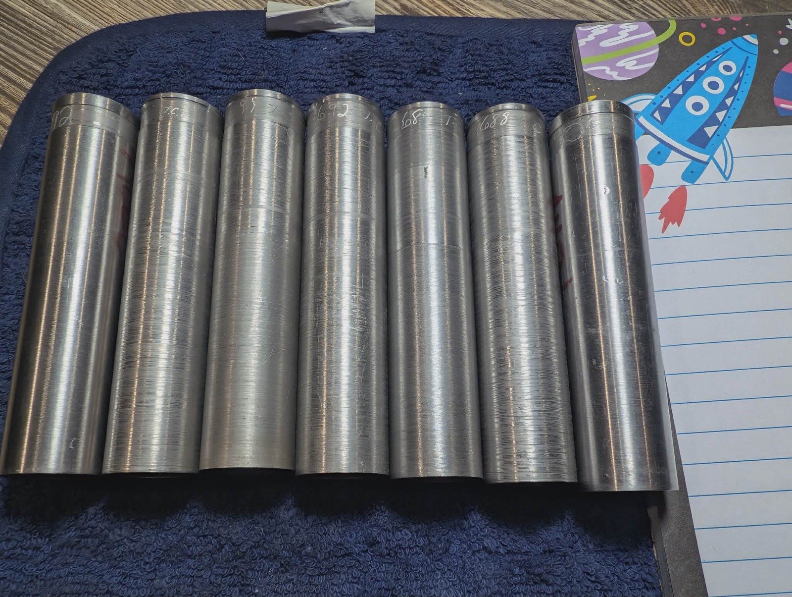 Aluminum Round Rod Bar Stock Lot of 7, 0.812 in OD x 6.84 in Length