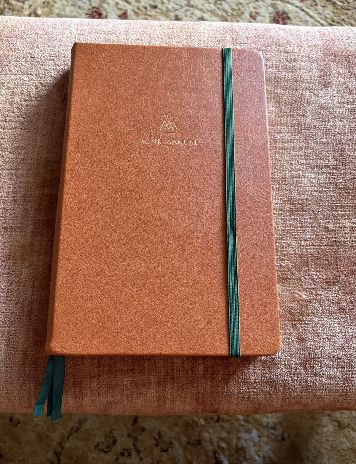 NEW Monk Manual Medium Daily/Monthly Planner Tan Hardcover, Green Ribbon