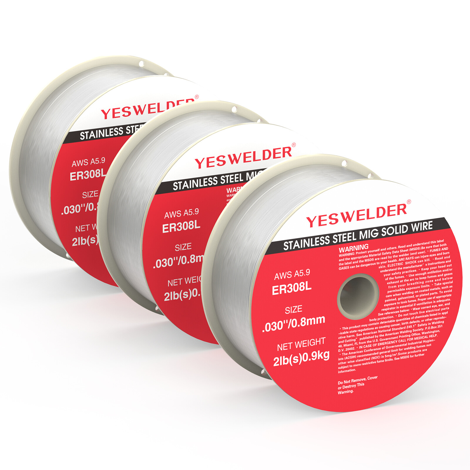 YESWELDER ER308L Stainless Steel MIG Solid Wire .030-diameter, 2-Pound, 3-Packs