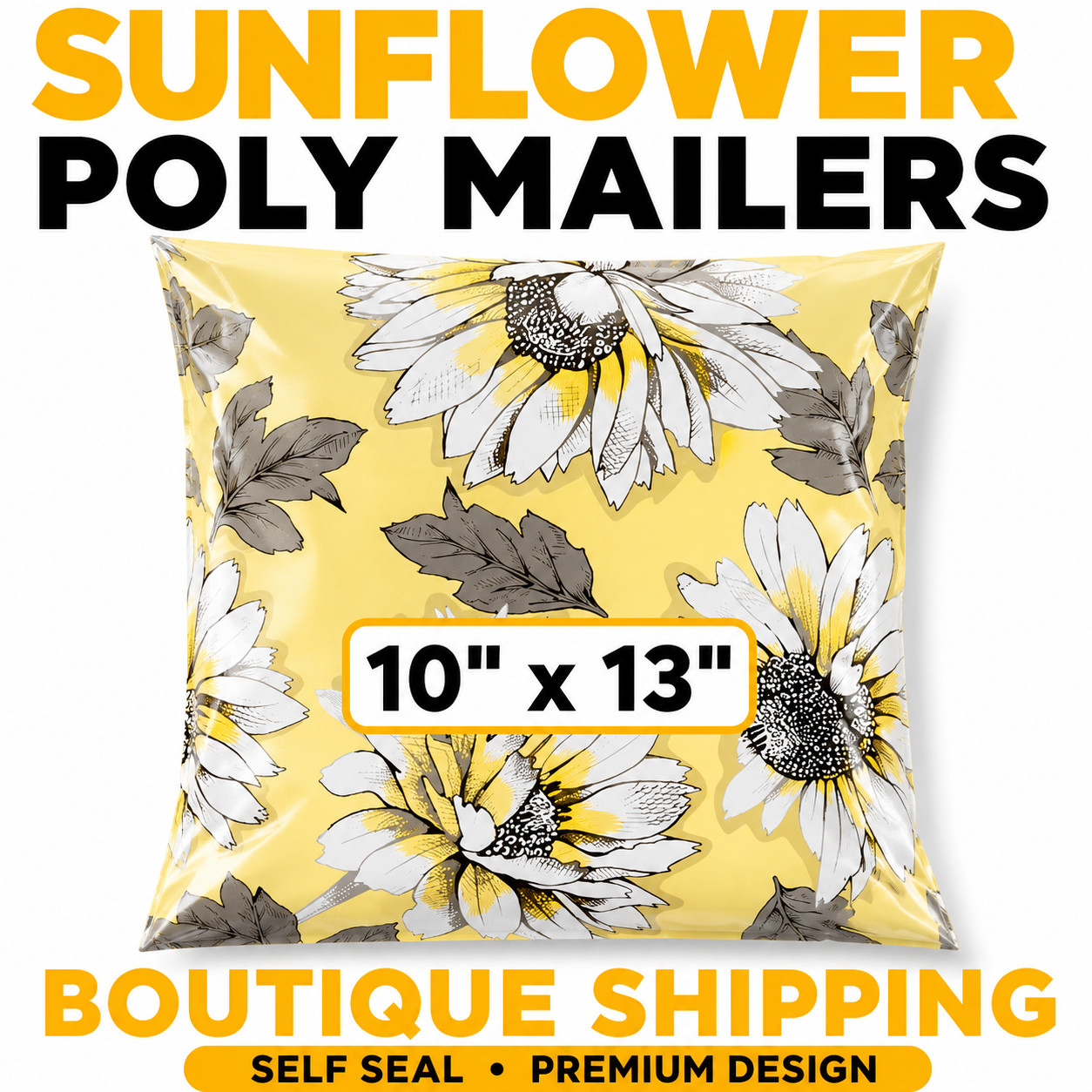 Sunflower Poly Mailers 10×13 Designer Shipping Bags Self Seal Cute
