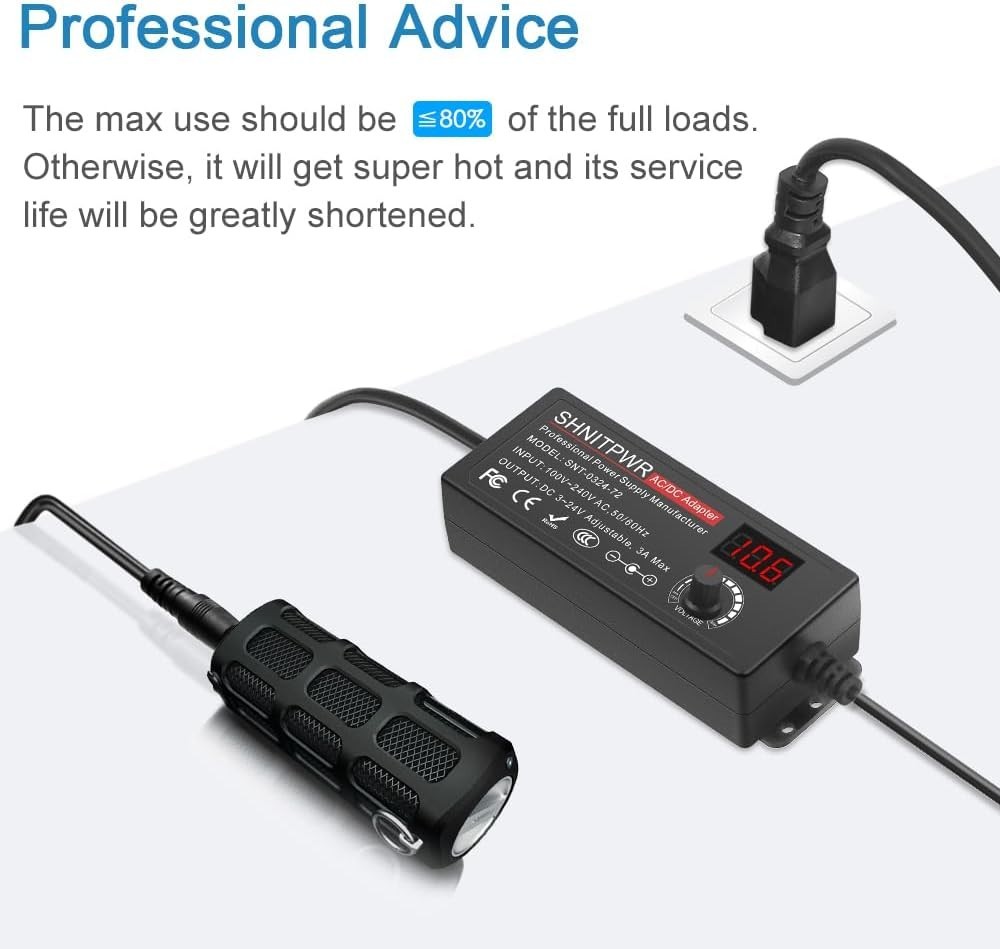 Universal 3A Power Adapter 3V to 24V Adjustable Output for Various Devices