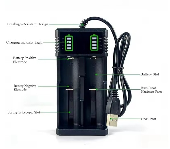 2-Slot USB Intelligent Battery Charger For 18650 14500 16340Rechargeable Battery