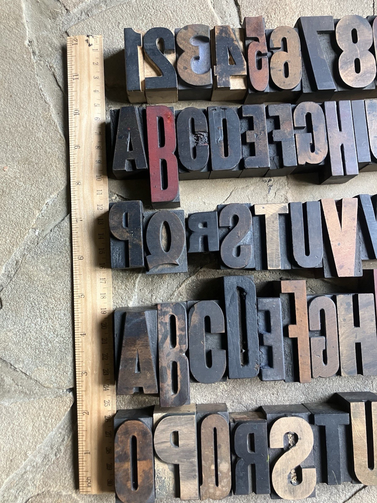 62 Vintage Letter Number Letterpress Wooden Print Blocks Two Full Alphabets