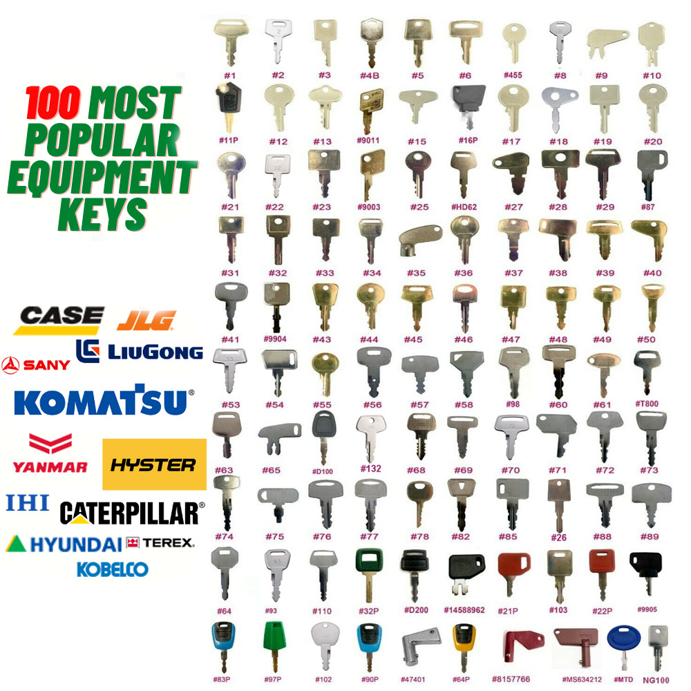 100 Construction Equipment Master Key Set For Cat Volvo JCB Case JD Kubota Bobca