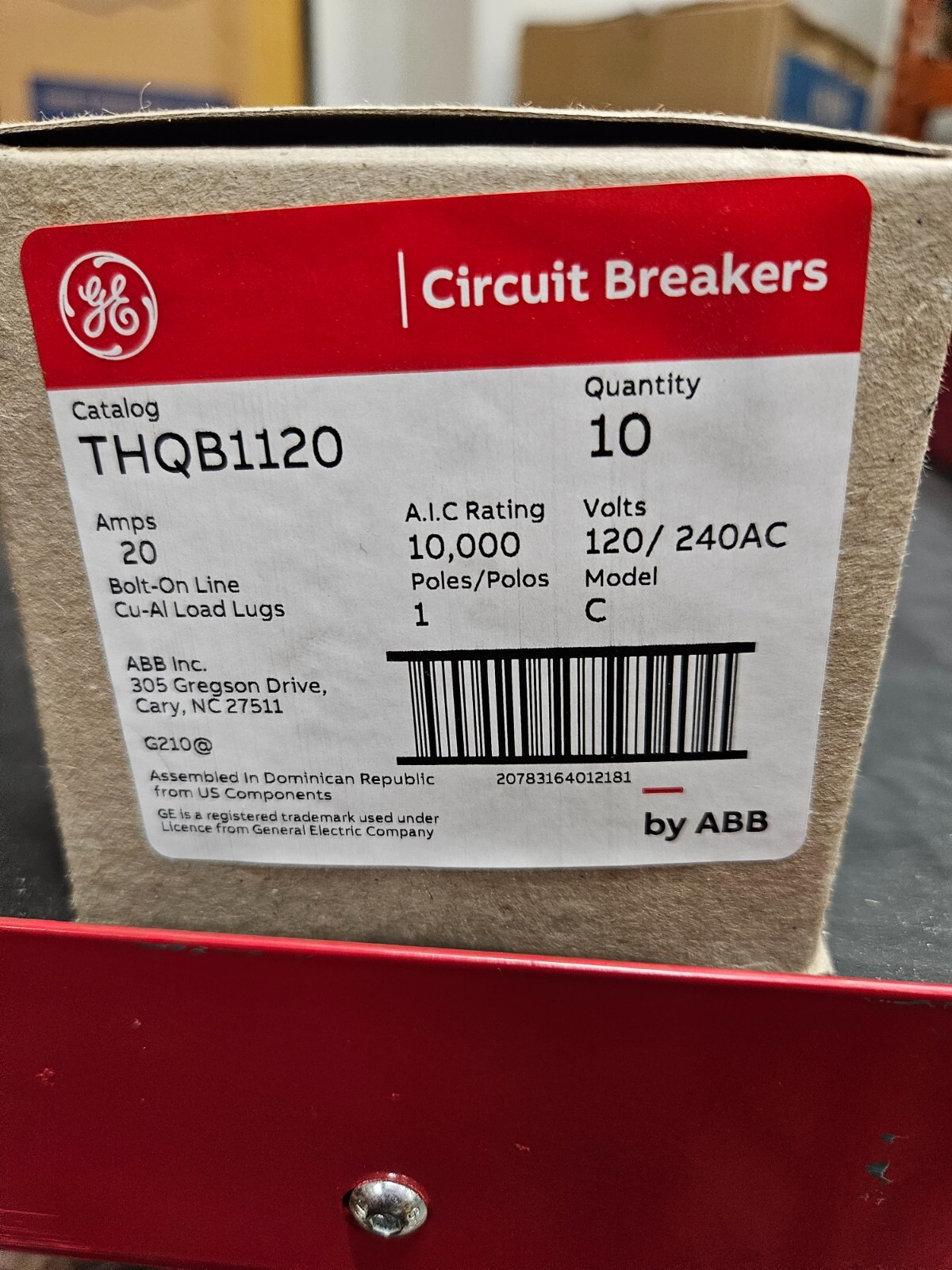 BRAND NEW IN BOX GE THQB1120 CIRCUIT BREAKER 20A 120V 1P BOLT-ON (BOX OF 10)