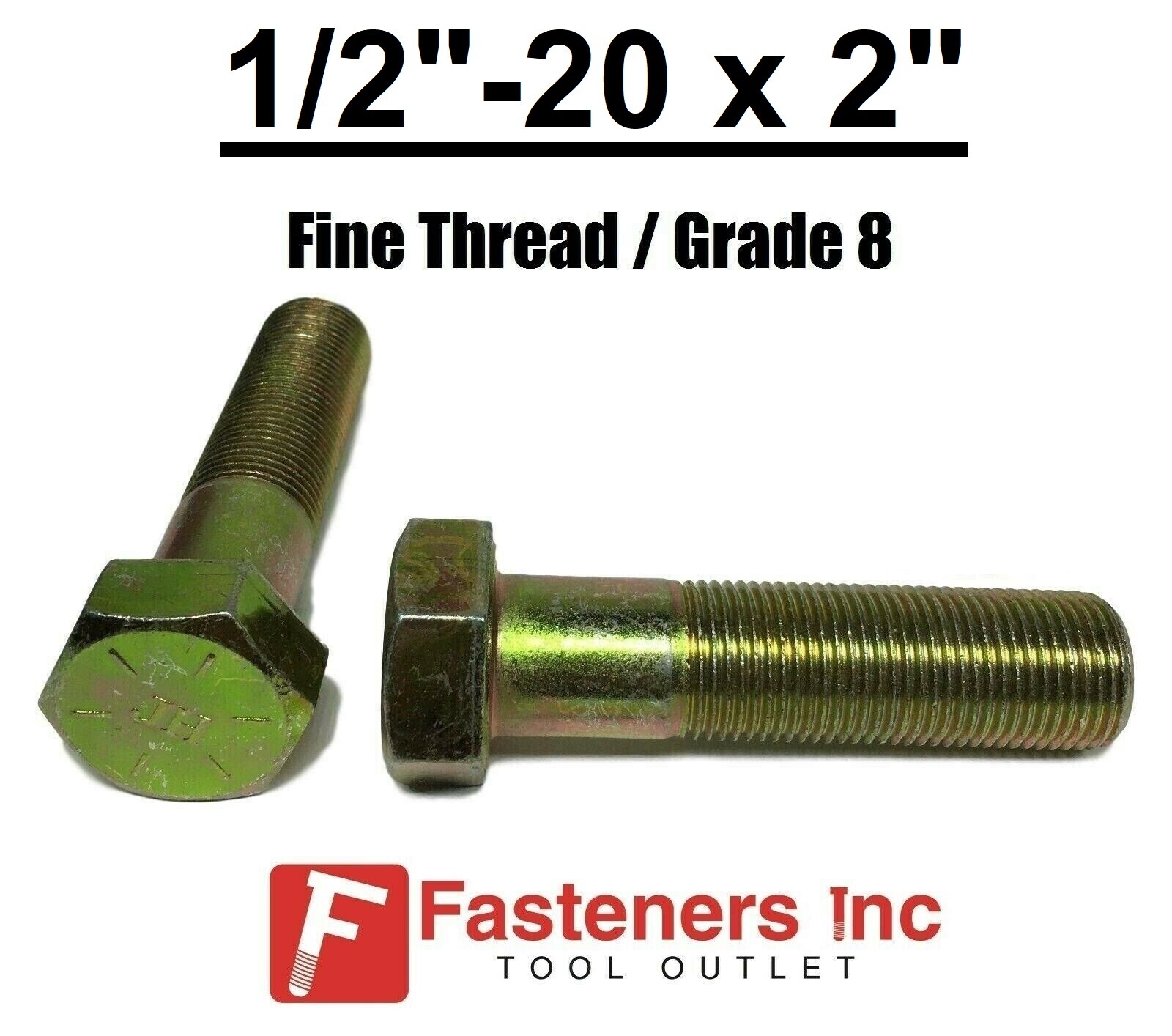 1/2-20 x 2″ (PT) Hex Bolt Yellow Zinc Plated Grade 8 Cap Screw Fine Thread