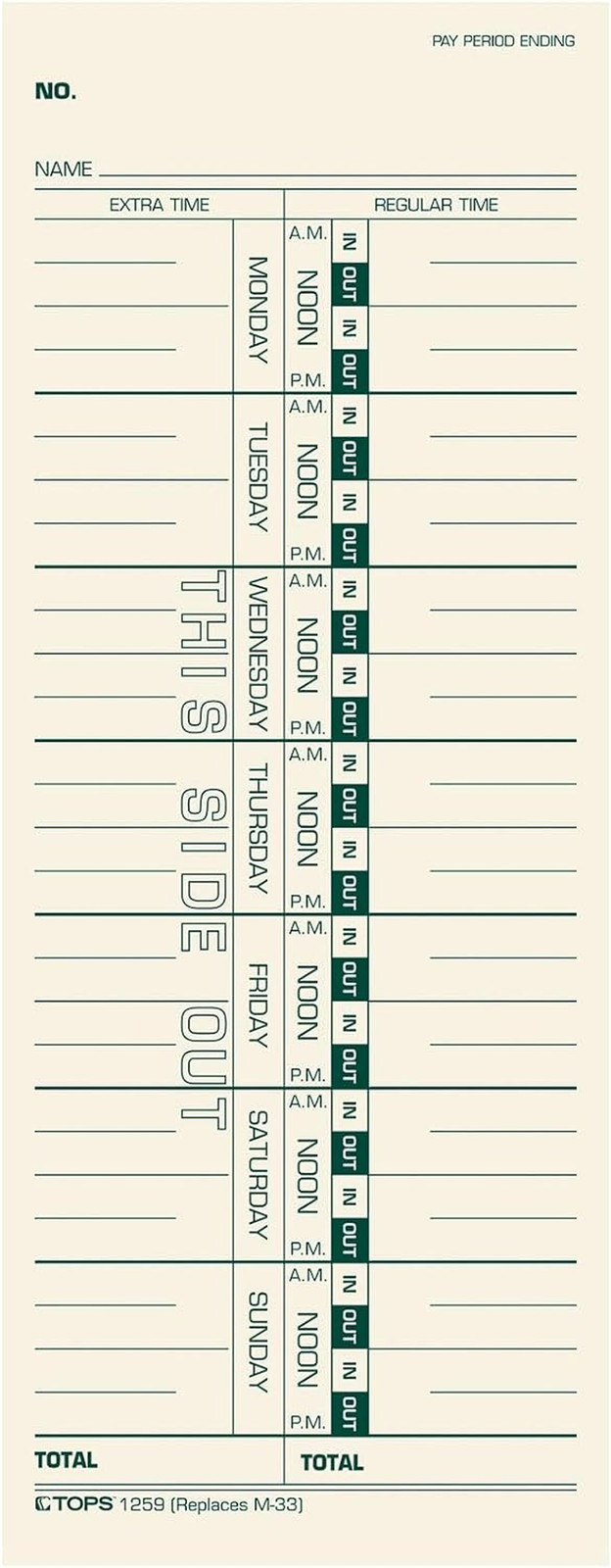 Weekly Employee Time Cards One Sided Tracking Green Ink Print 9″ X 3.5 Manila St