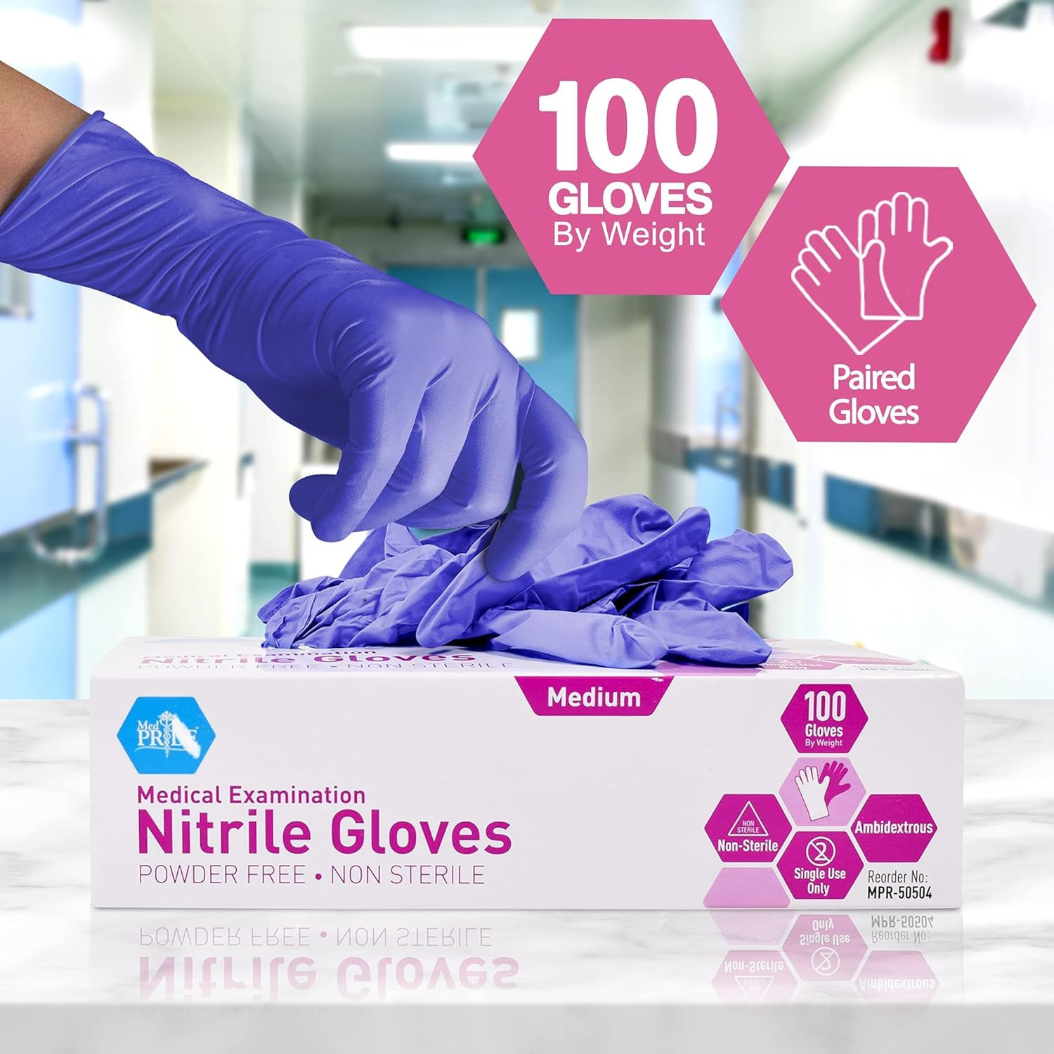 Medpride Powder-Free Nitrile Exam Gloves, X-Large (Pack of 100)