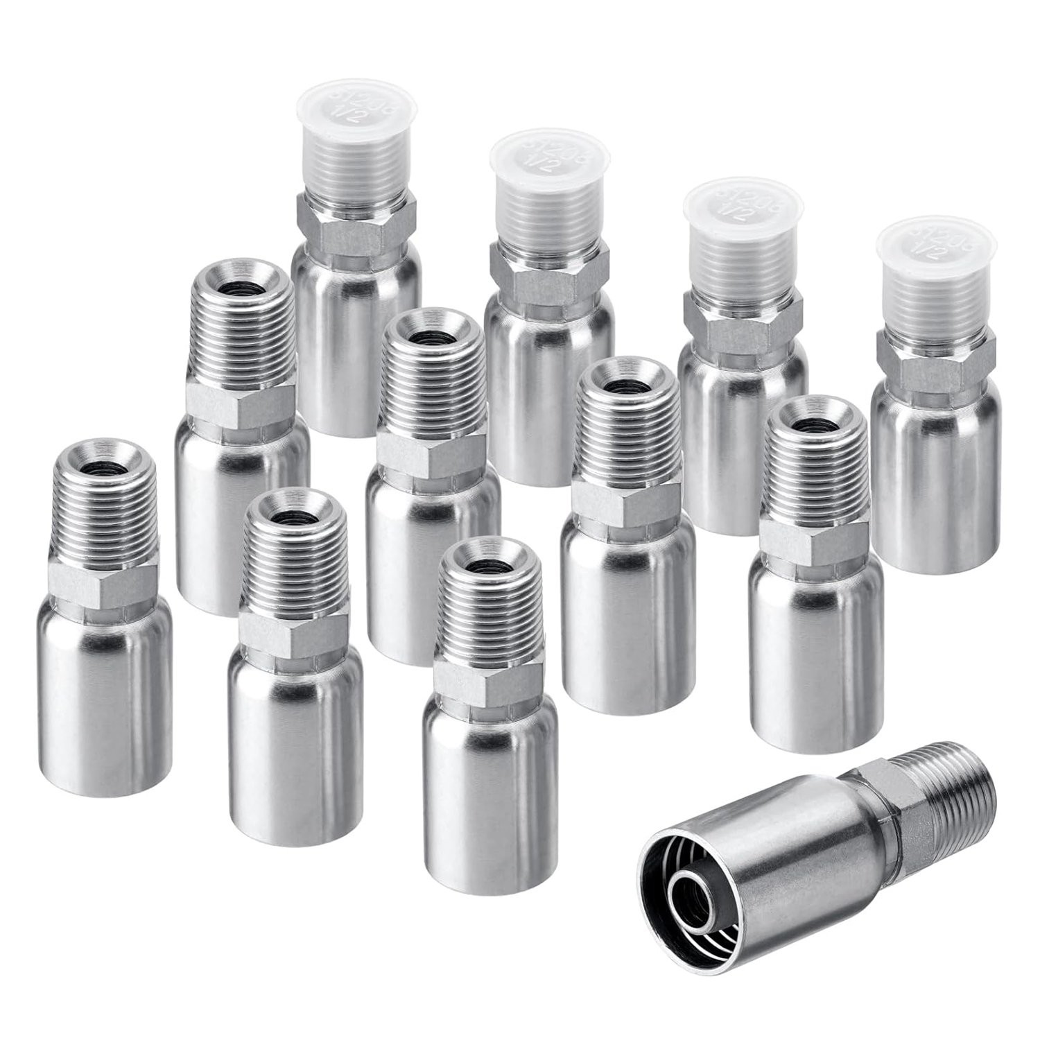 12-Pack 1/2″ Hose x 1/2″ NPTF Male Pipe Thread Hydraulic Hose End Crimp Fittings
