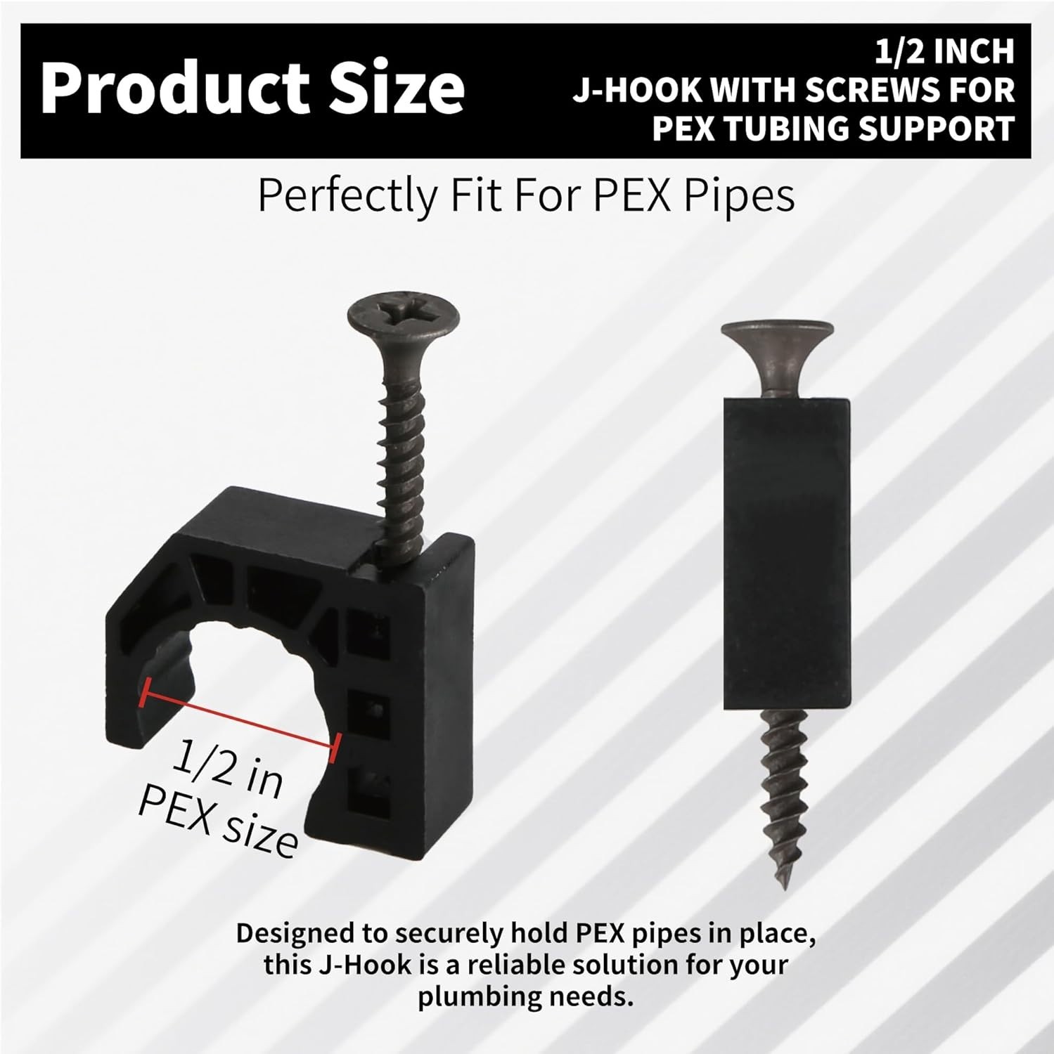 Half Clamp J-Hook Pipe Support Set 50 Pack 1/2 Inch Black