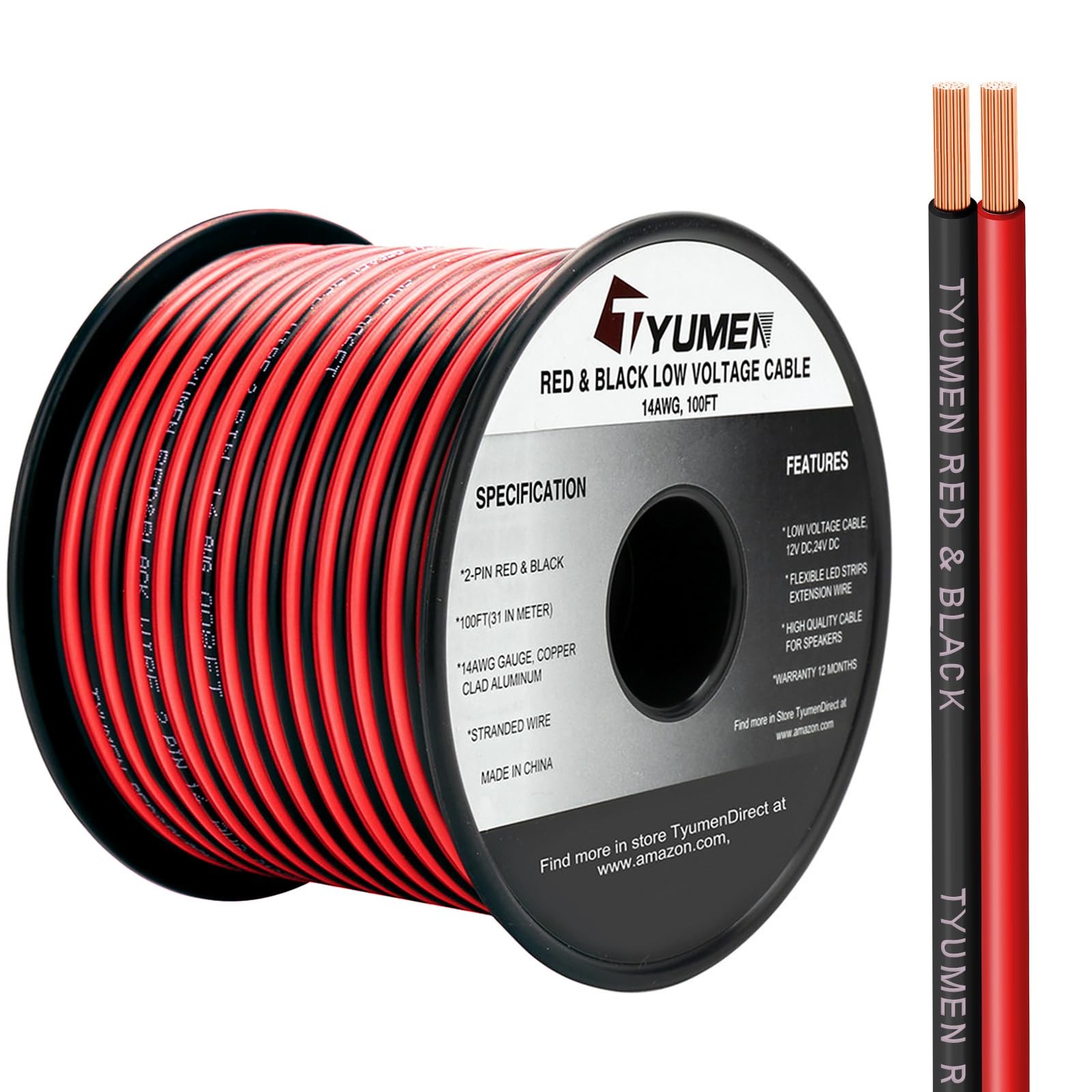 100FT 14/2 Gauge Red Black Cable Hookup Electrical Wire LED Strips Extension …