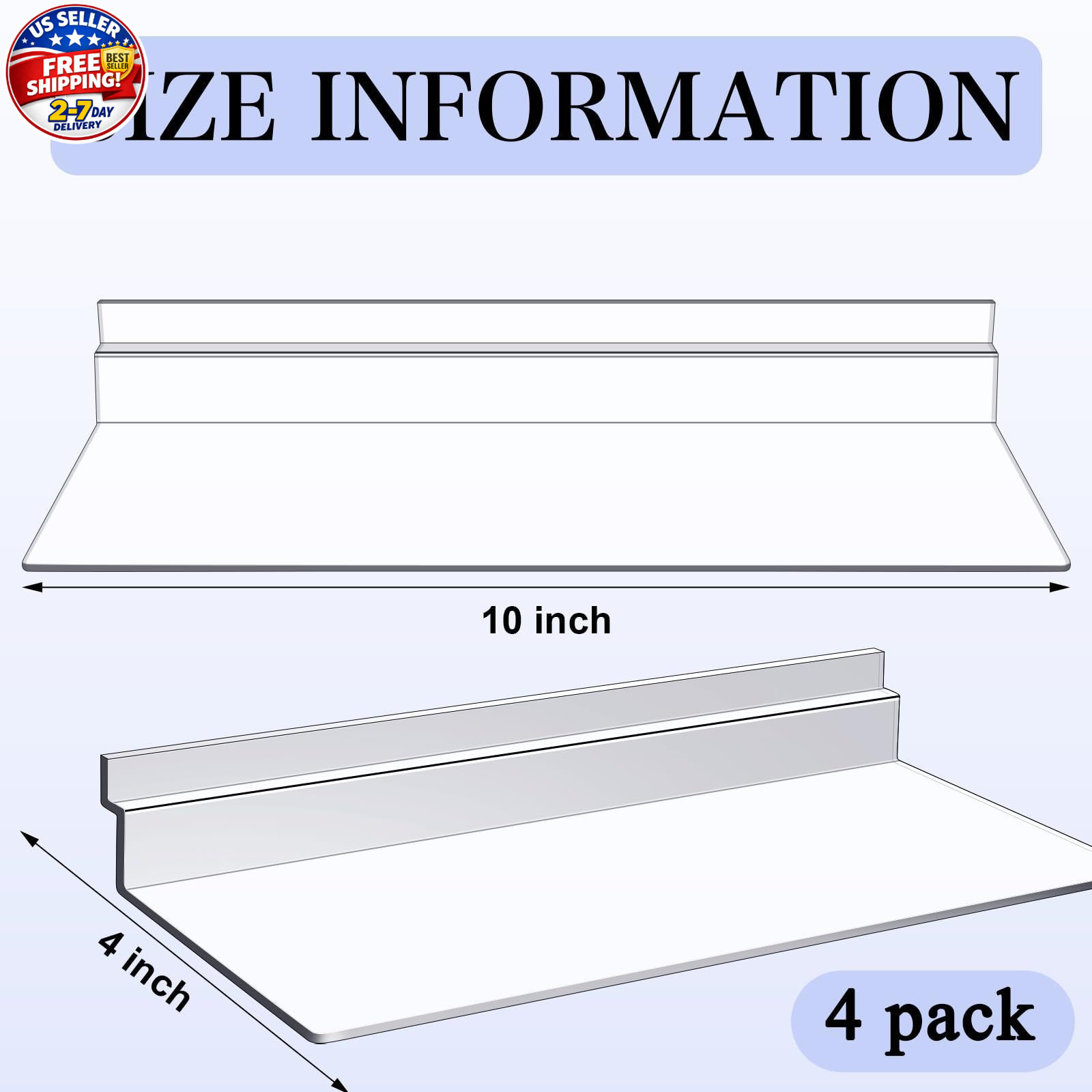 4 Pack 4 x 10 Inch Slatwall Shelves Hanging Accessories Clear Slatwall Shelf …