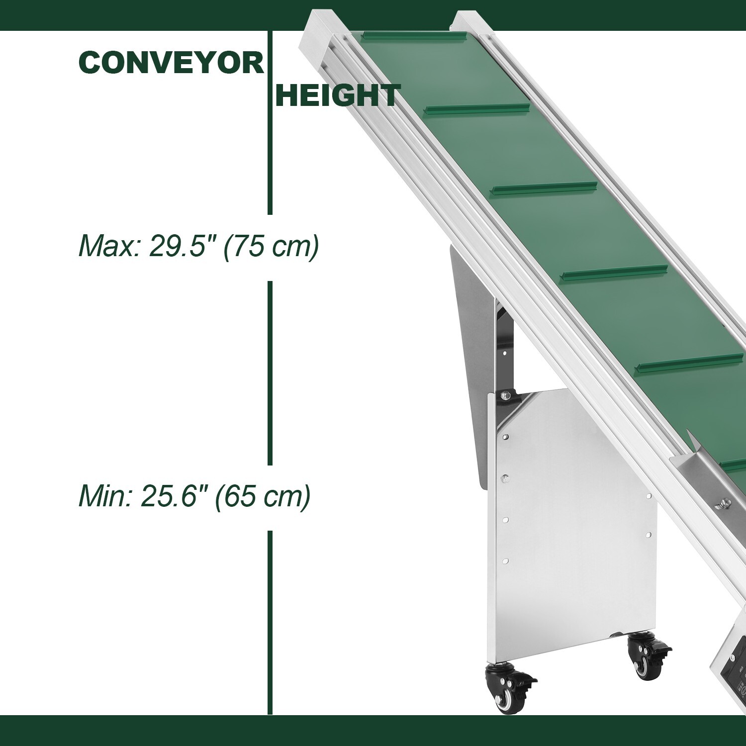 47″L Electric Incline Conveyor Machine, Max. 29.5″H Lift, 7.87″W Rubber PVC Belt