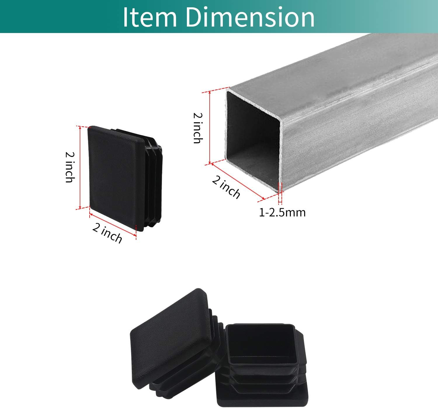2″ 2X2 Square Tubing Plastic Plugs(10 Pack), 2″X2″ 2 Inch Square End Cap 2X2 Inc