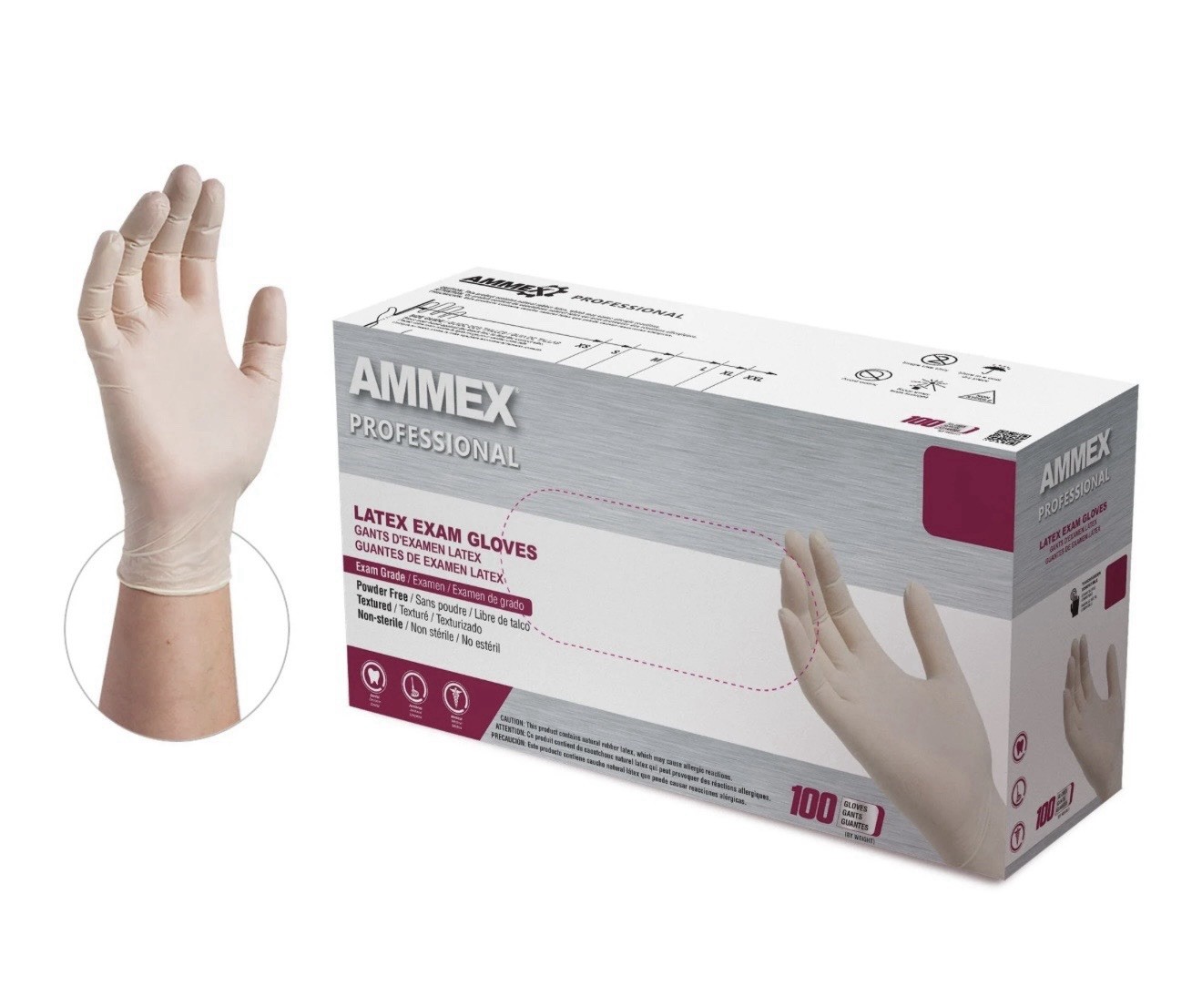AMMEX White Latex Disposable Exam/Medical Gloves 4 Mil, Powder Free S Size Only