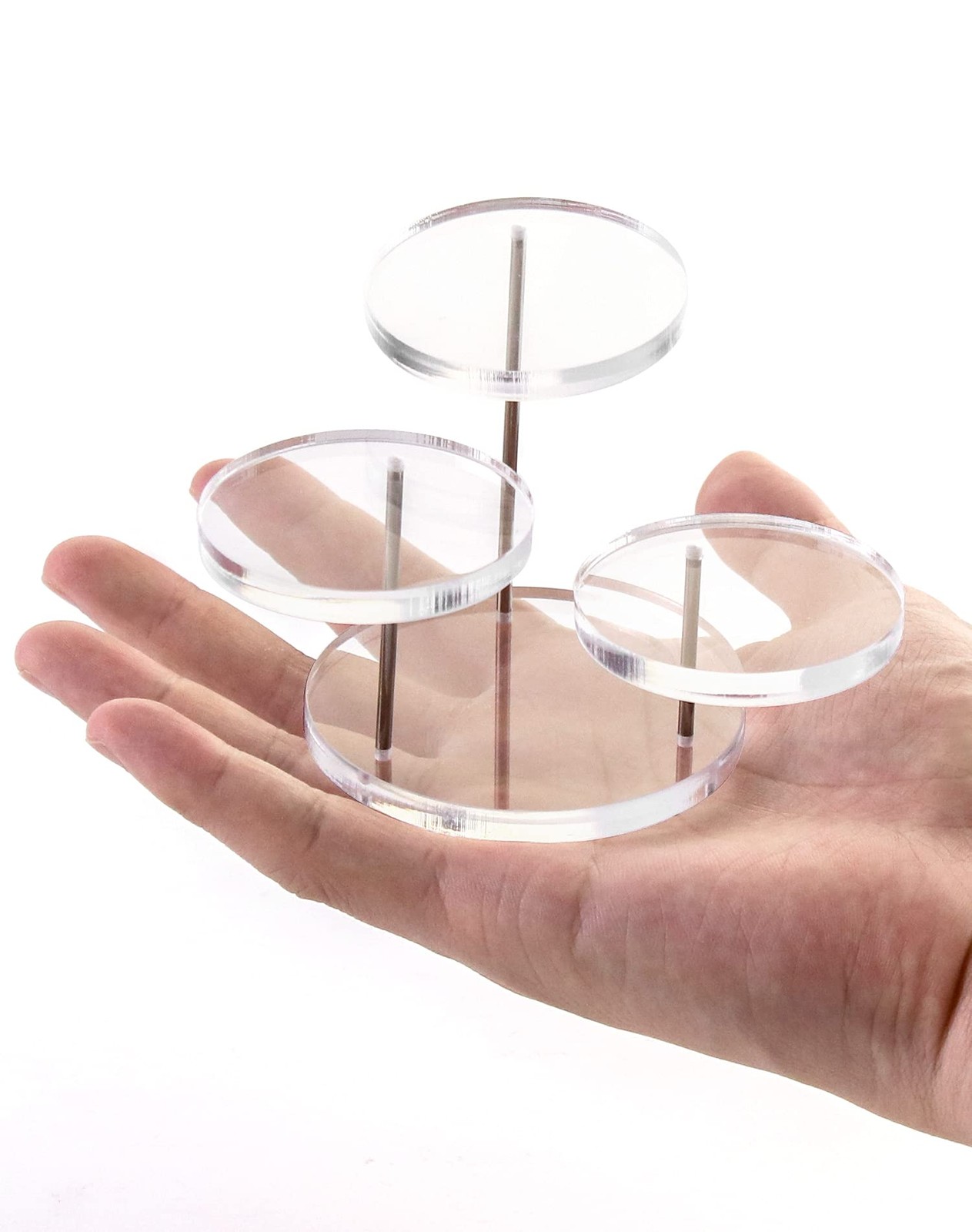 QWORK Round Acrylic Products Display Riser Stands, 3 3 Tier, 2 Pack, Clear