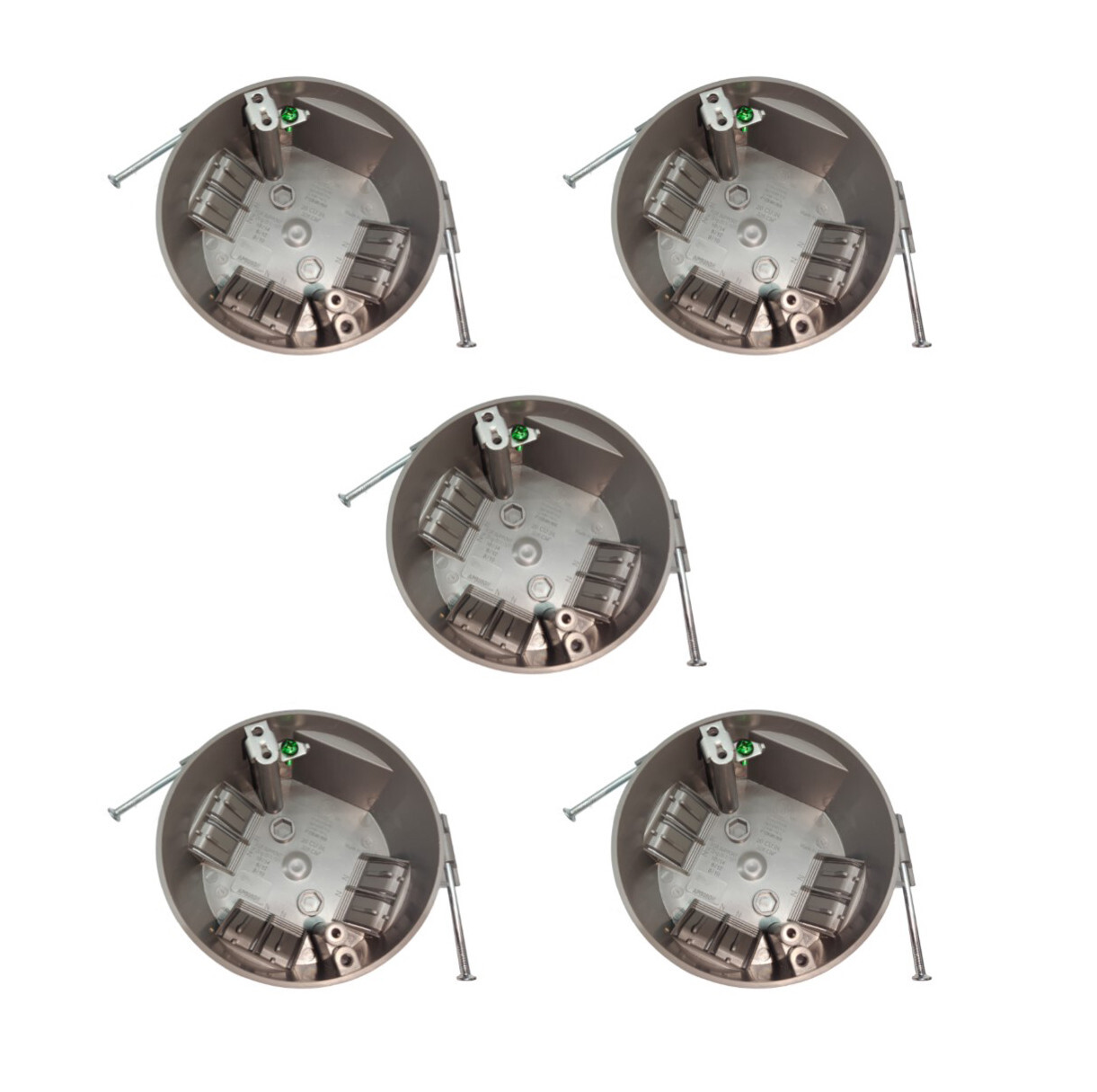 5-Pack 4″ Round Ceiling Box with Grounding 20 Cu In, ETL Certified, Plastic Gray
