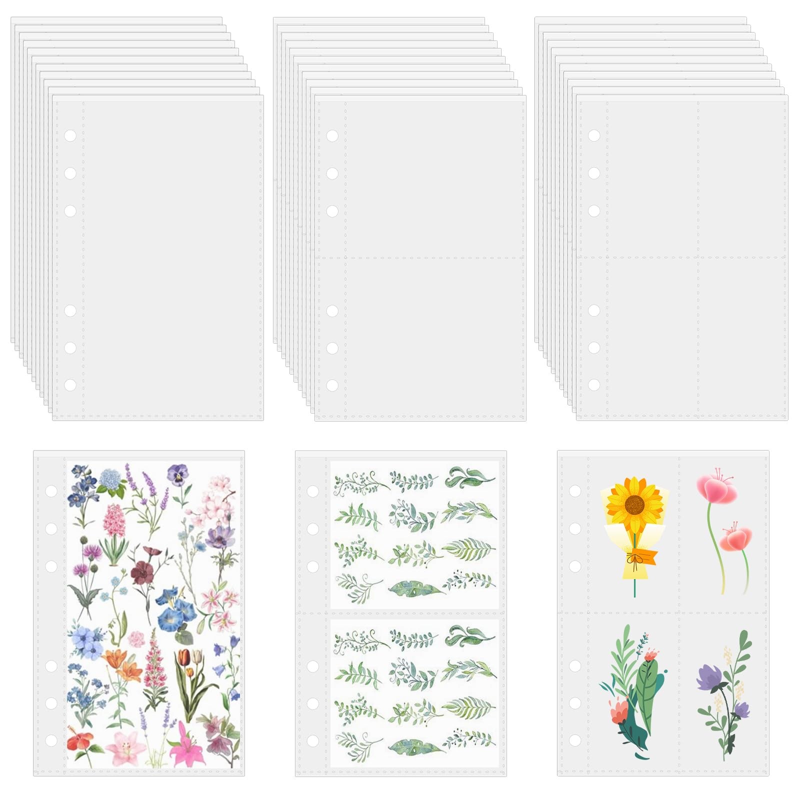 30 Sheets A5 Clear Binder, 1/2/4 Plastic Sleeve for 7.5 X 5.9 Inches,