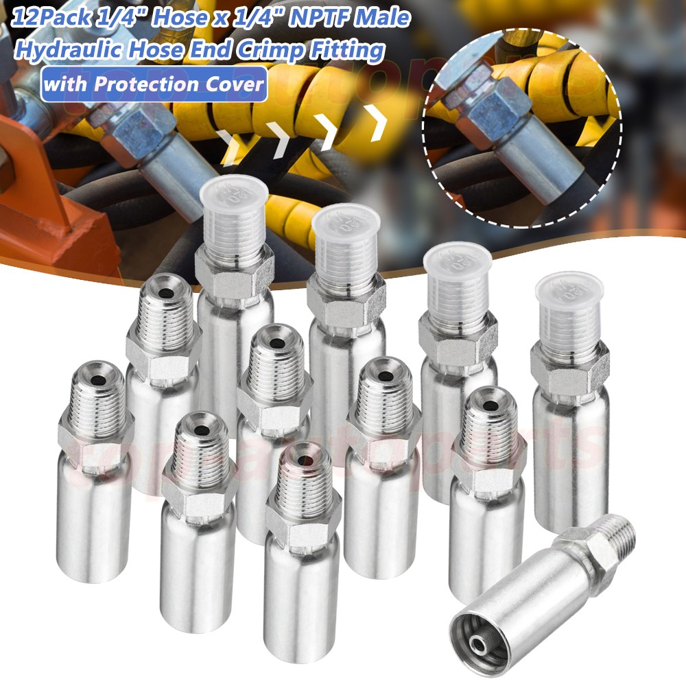 12 Pack Hydraulic Hose Fittings, 1/4″ I.D. Hose x 1/4″ NPTF Male with Protection