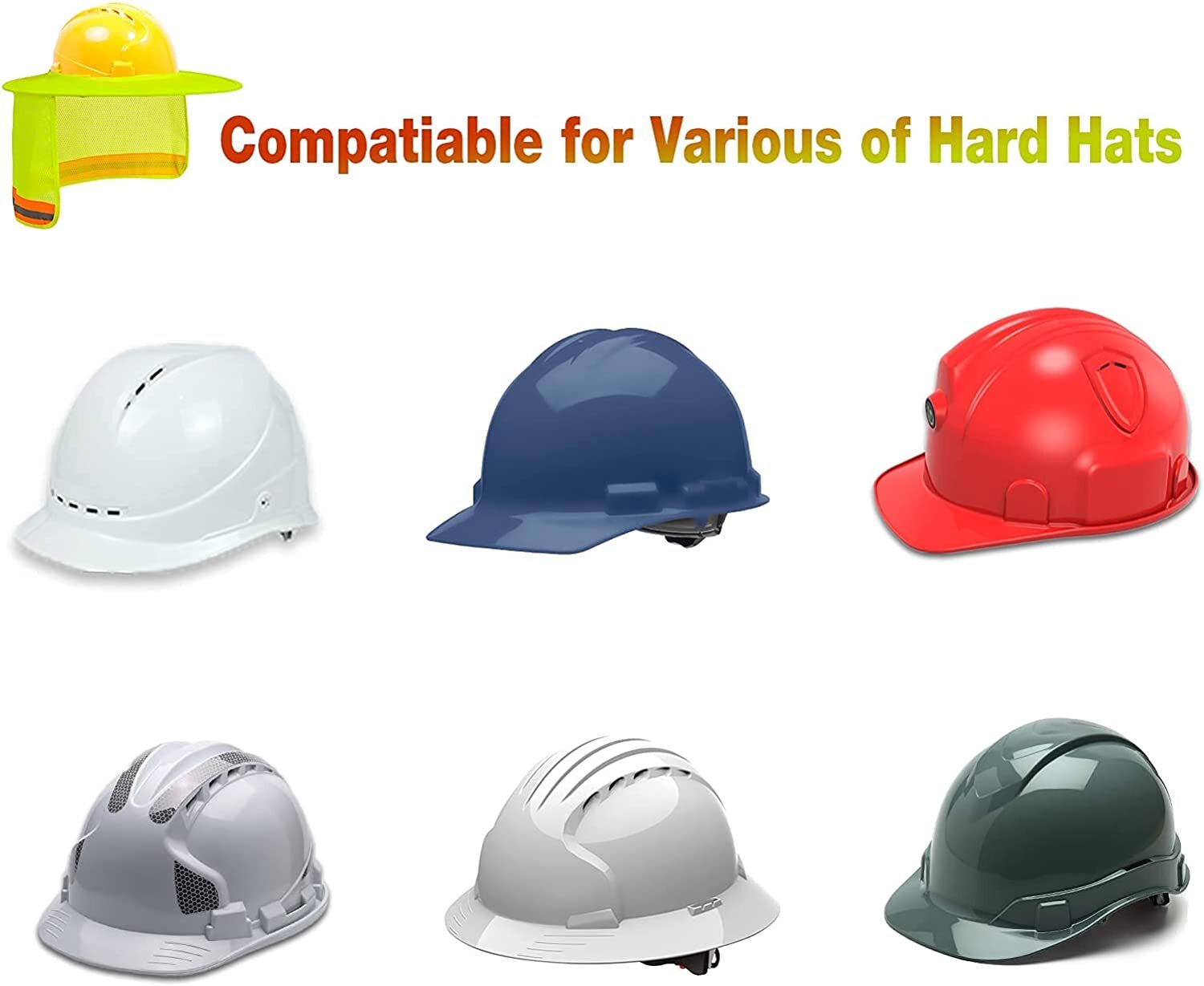 3 Combo Pack Hard Hat Sunshield Full Brim Neck Sunshade/ Black, Grey, Yellow