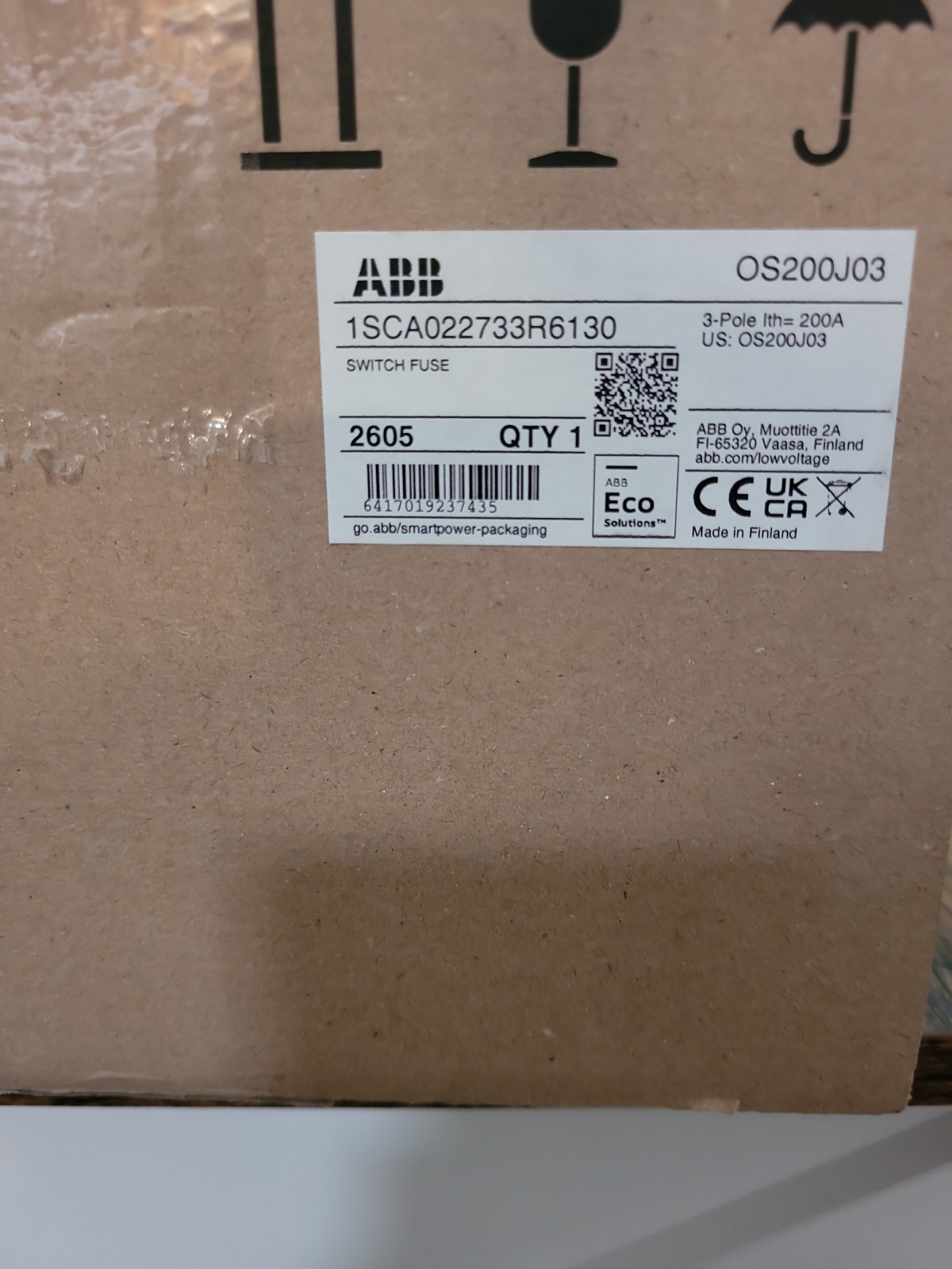 OS200J03, ABB, 3P Sw 200A J Fuse Ul98 Lh 1Sca022733R6130
