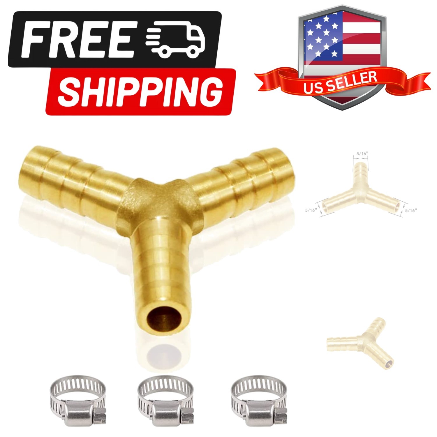 5/16″ Hose Barb Y Shaped 3 Way Union Fitting Intersection/Split Brass Water/F…